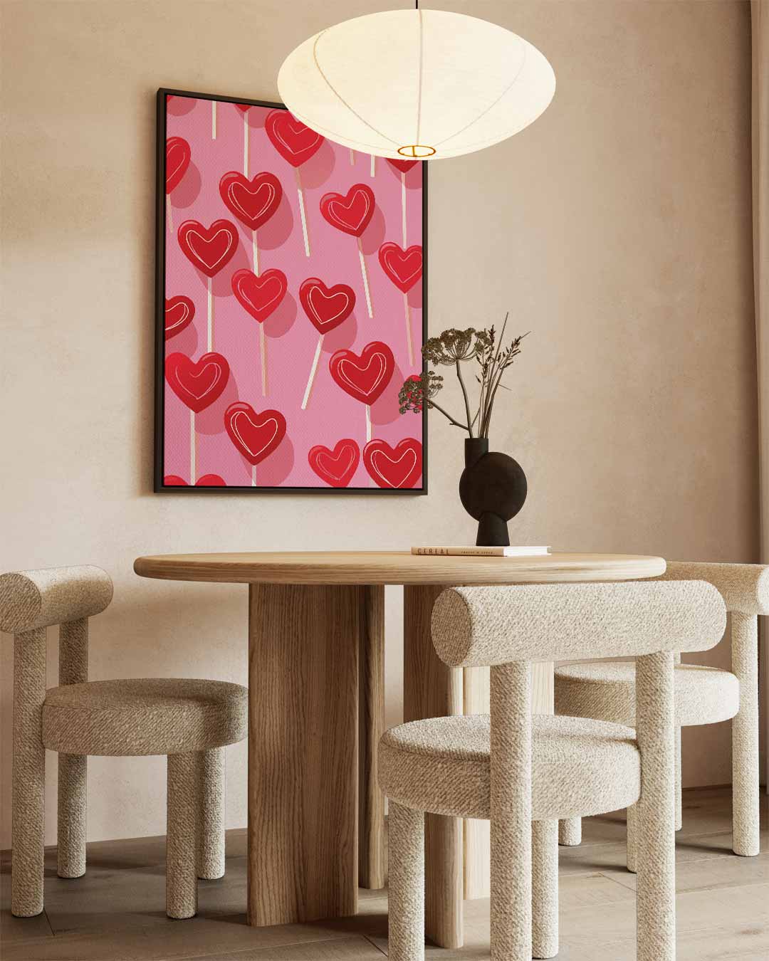 Hartvormige Lollies Op Roze Achtergrond Kunstwerk-canvas-dibond-plexiglas-wanddecoratie-WallArtistic