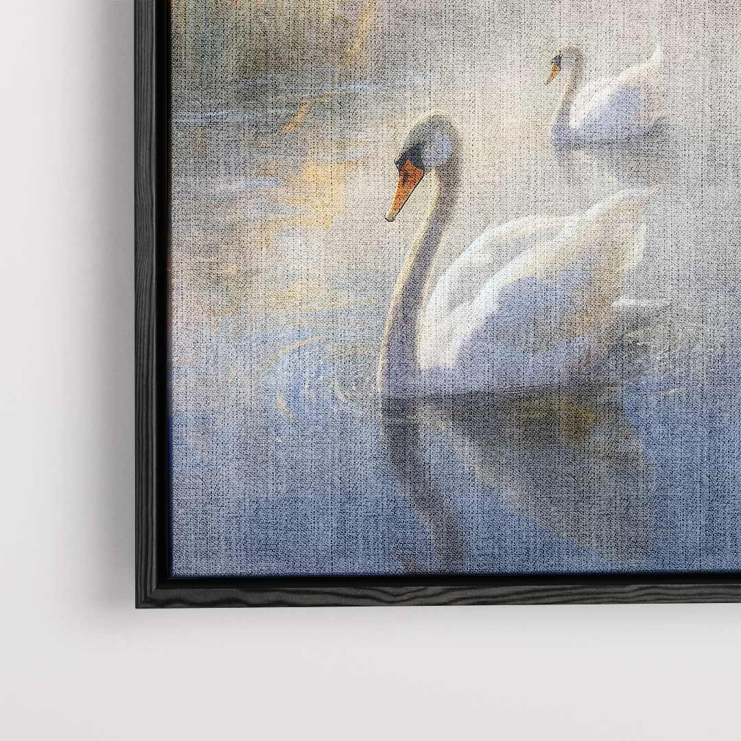 Elegante Zwanen in de Ochtendnevel Kunstwerk-canvas-dibond-plexiglas-wanddecoratie-WallArtistic