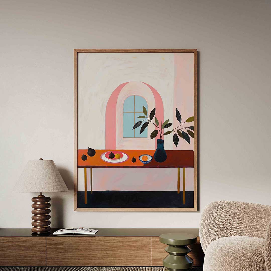 Stilleven met tafel en raam Poster