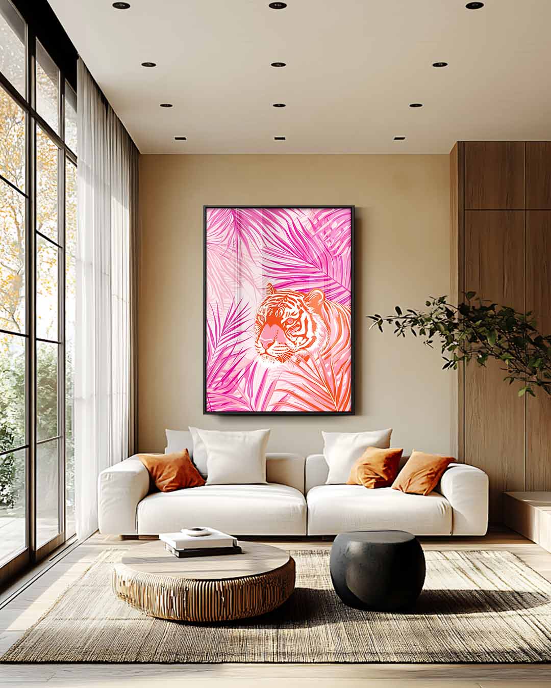 Kleurrijke Tijger in de Jungle Kunstwerk-canvas-dibond-plexiglas-wanddecoratie-WallArtistic