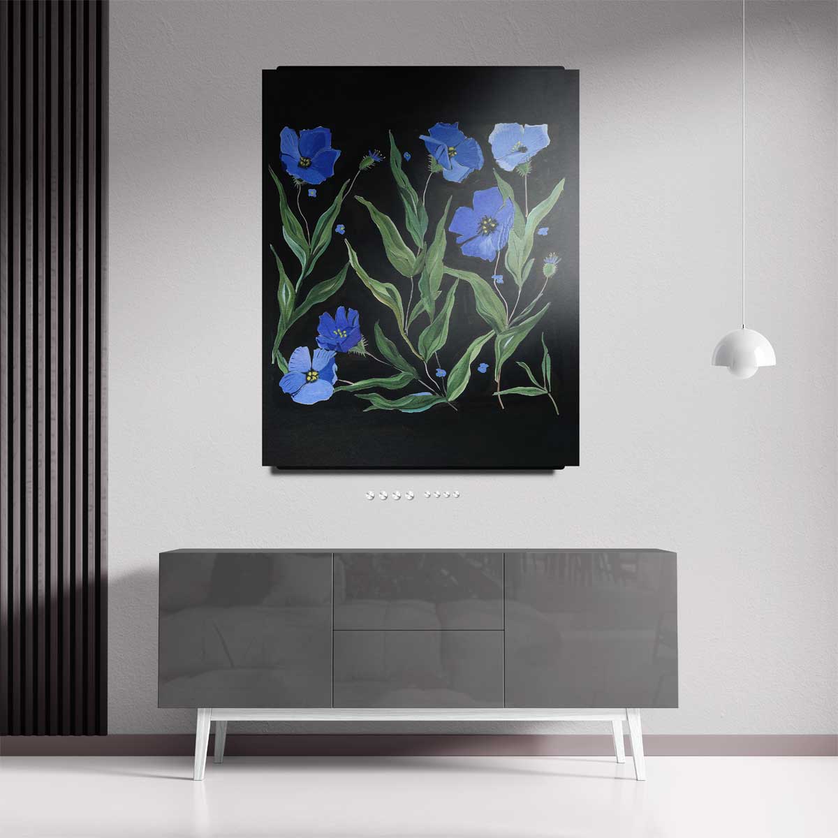 Blauw Bloemenfeest Kunstwerk-canvas-dibond-plexiglas-wanddecoratie-WallArtistic