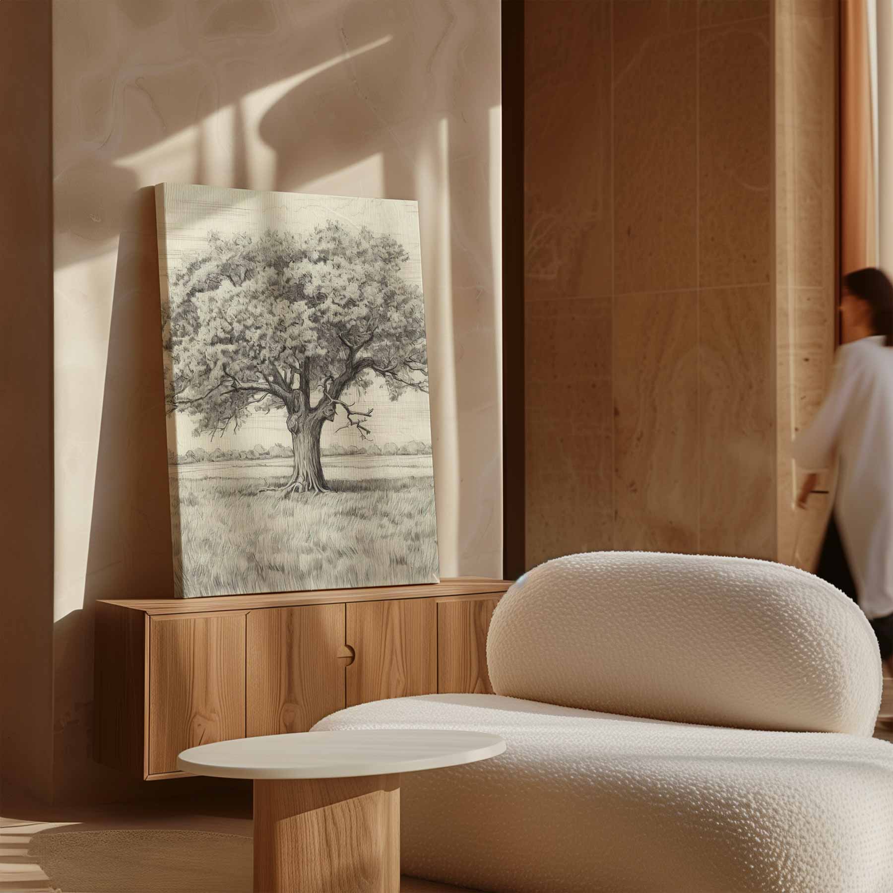 Magische Eikenboom Schets Kunstwerk-canvas-dibond-plexiglas-wanddecoratie-WallArtistic
