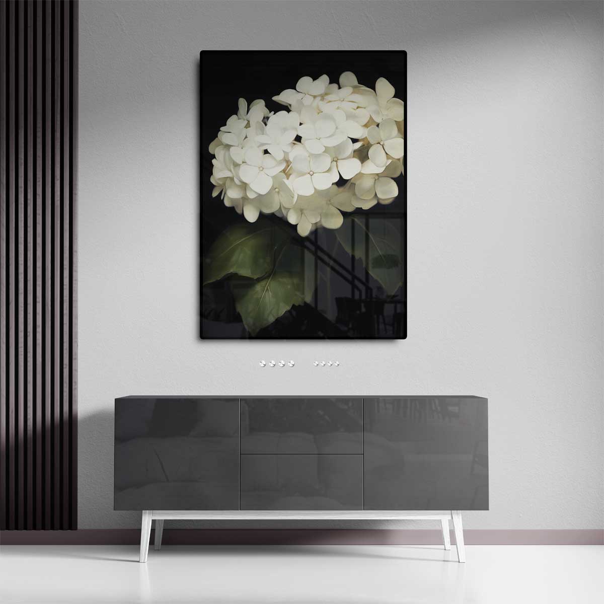 Elegante Witte Hortensia Bloemen Kunstwerk-canvas-dibond-plexiglas-wanddecoratie-WallArtistic