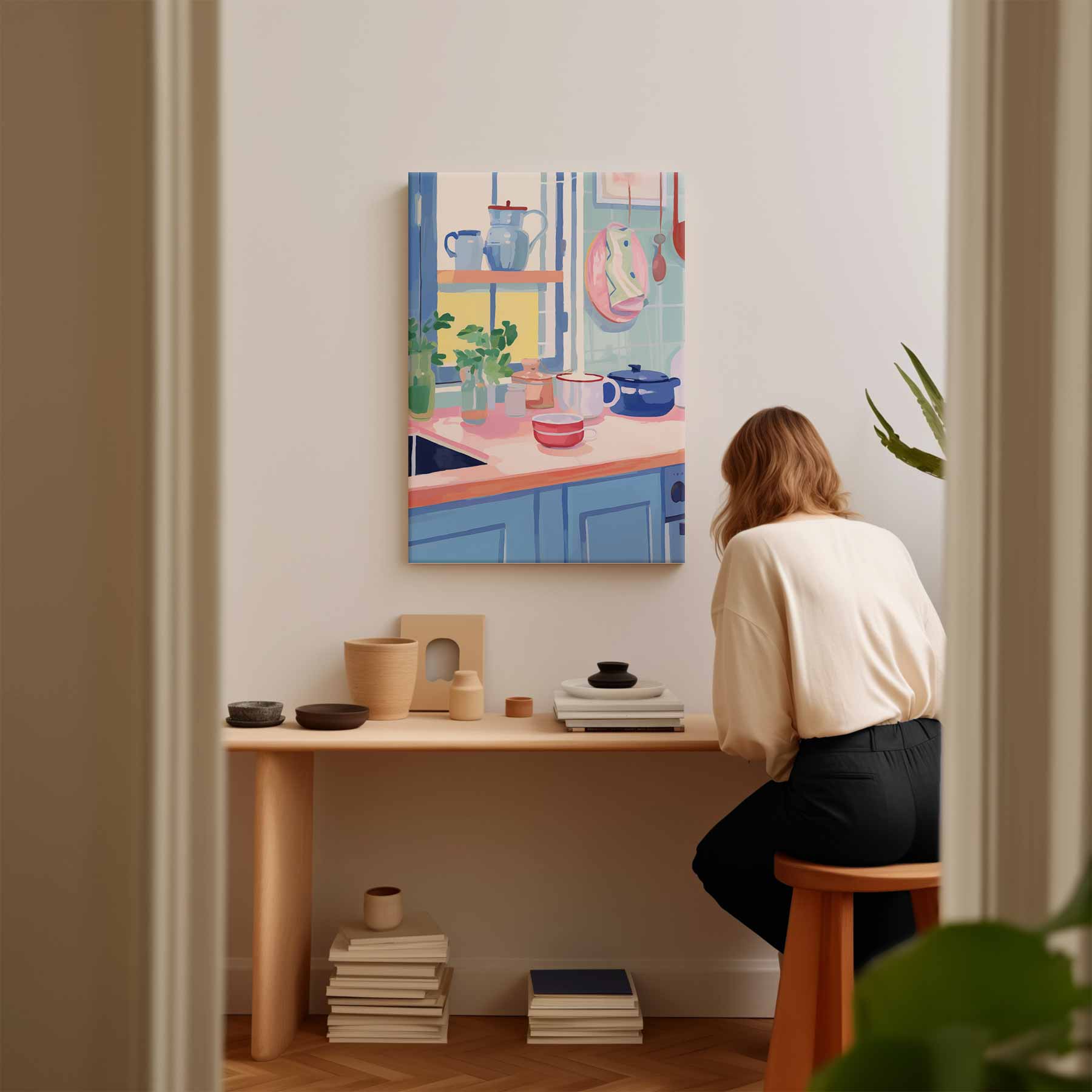 Vrolijk Keukenhoekje in Pasteltinten Kunstwerk-canvas-dibond-plexiglas-wanddecoratie-WallArtistic