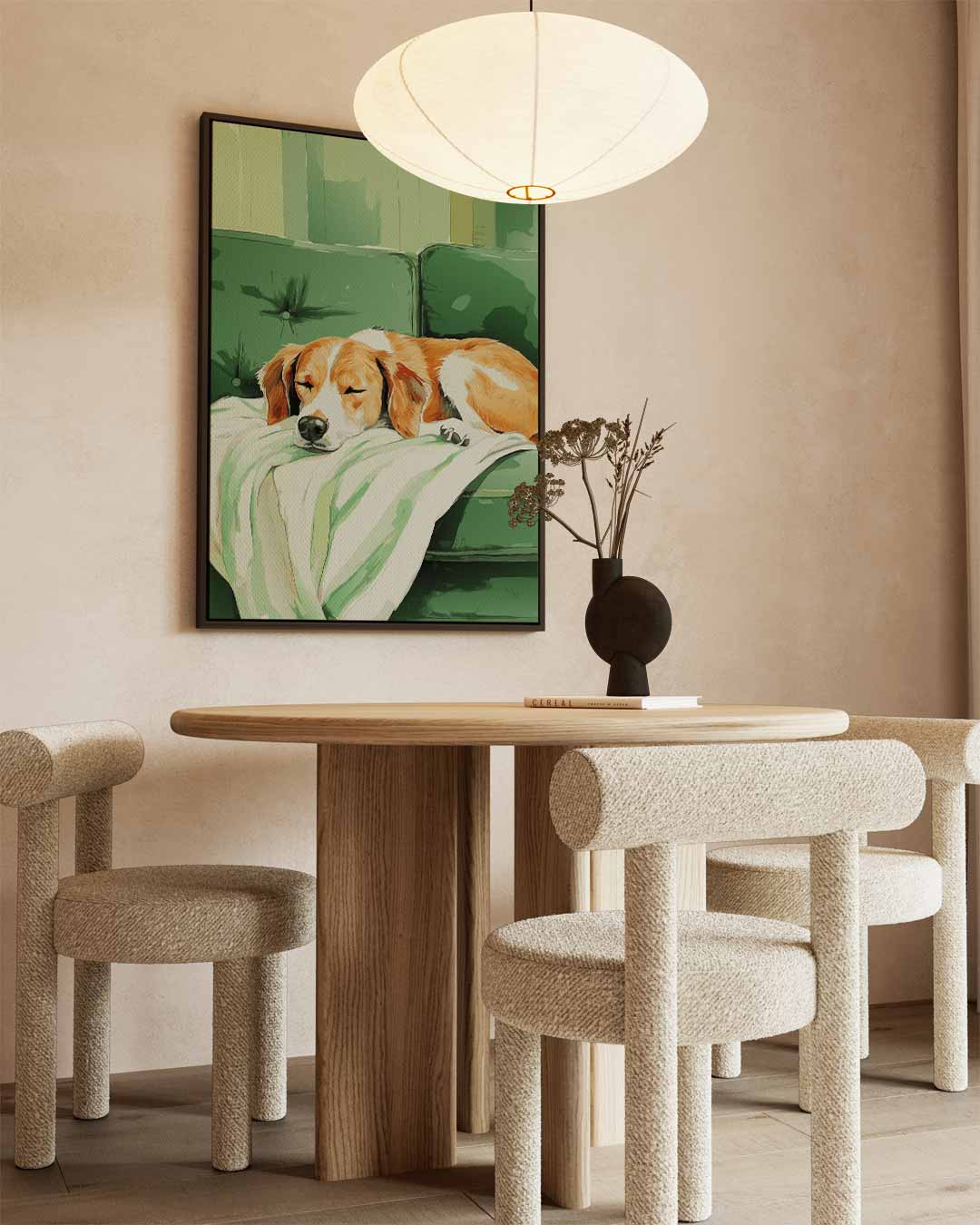 Snoezige Hond op Groen Bankje Kunstwerk-canvas-dibond-plexiglas-wanddecoratie-WallArtistic