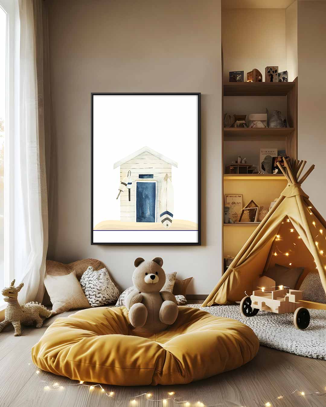 Strandhut Waterverf Kunst Kunstwerk-canvas-dibond-plexiglas-wanddecoratie-WallArtistic