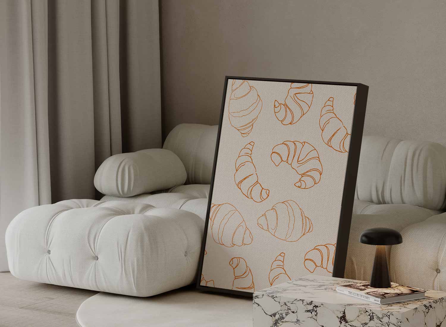 Croissant Illustratie Patroon Kunstwerk-canvas-dibond-plexiglas-wanddecoratie-WallArtistic