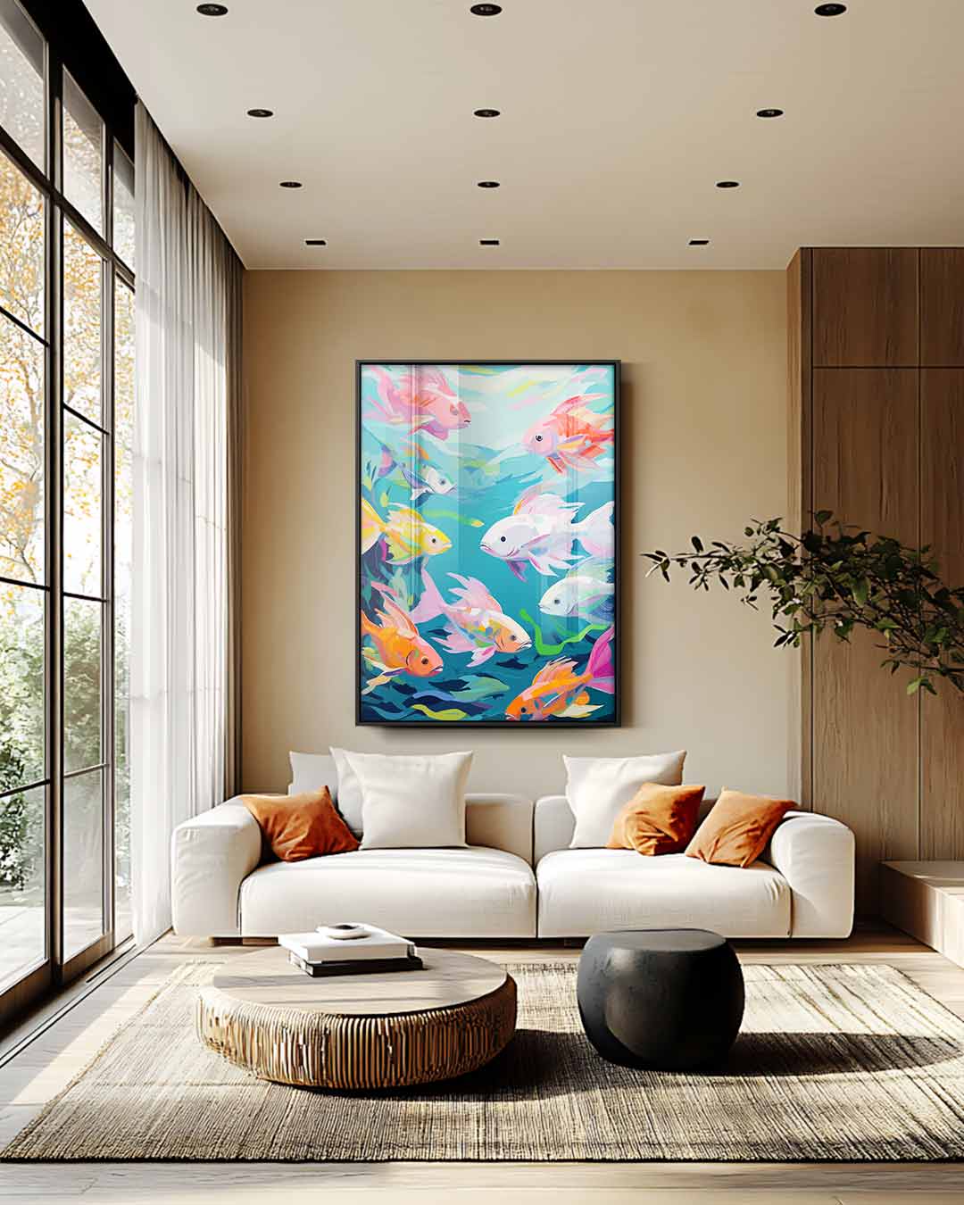 Kleurrijke School Vissen Kunstwerk-canvas-dibond-plexiglas-wanddecoratie-WallArtistic