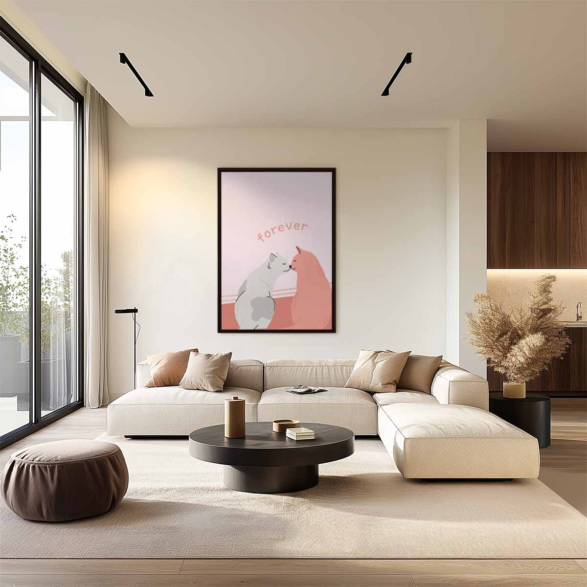 Liefdevolle Katten Illustratie Kunstwerk-canvas-dibond-plexiglas-wanddecoratie-WallArtistic