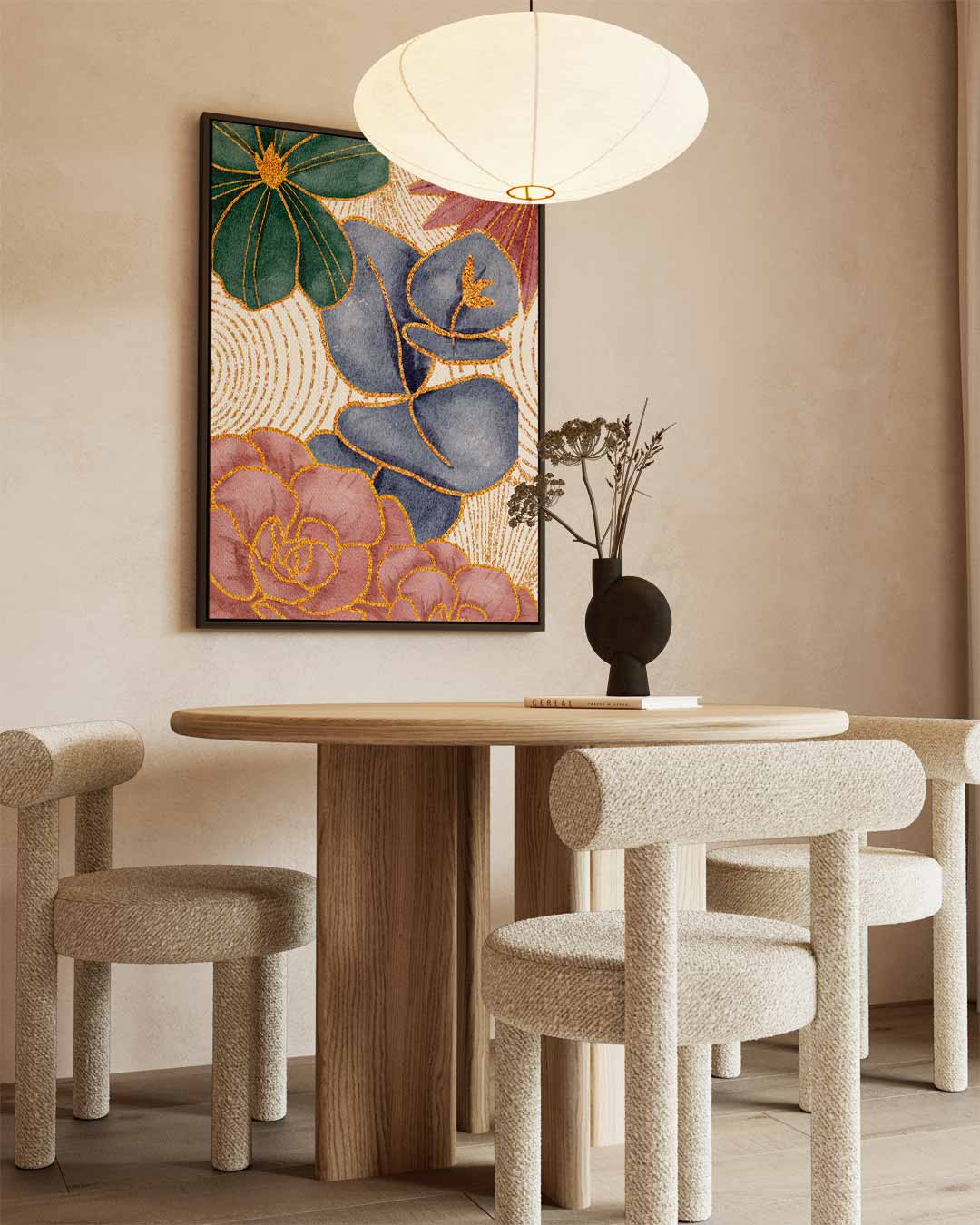 Bloemenpracht in Goud Kunstwerk-canvas-dibond-plexiglas-wanddecoratie-WallArtistic