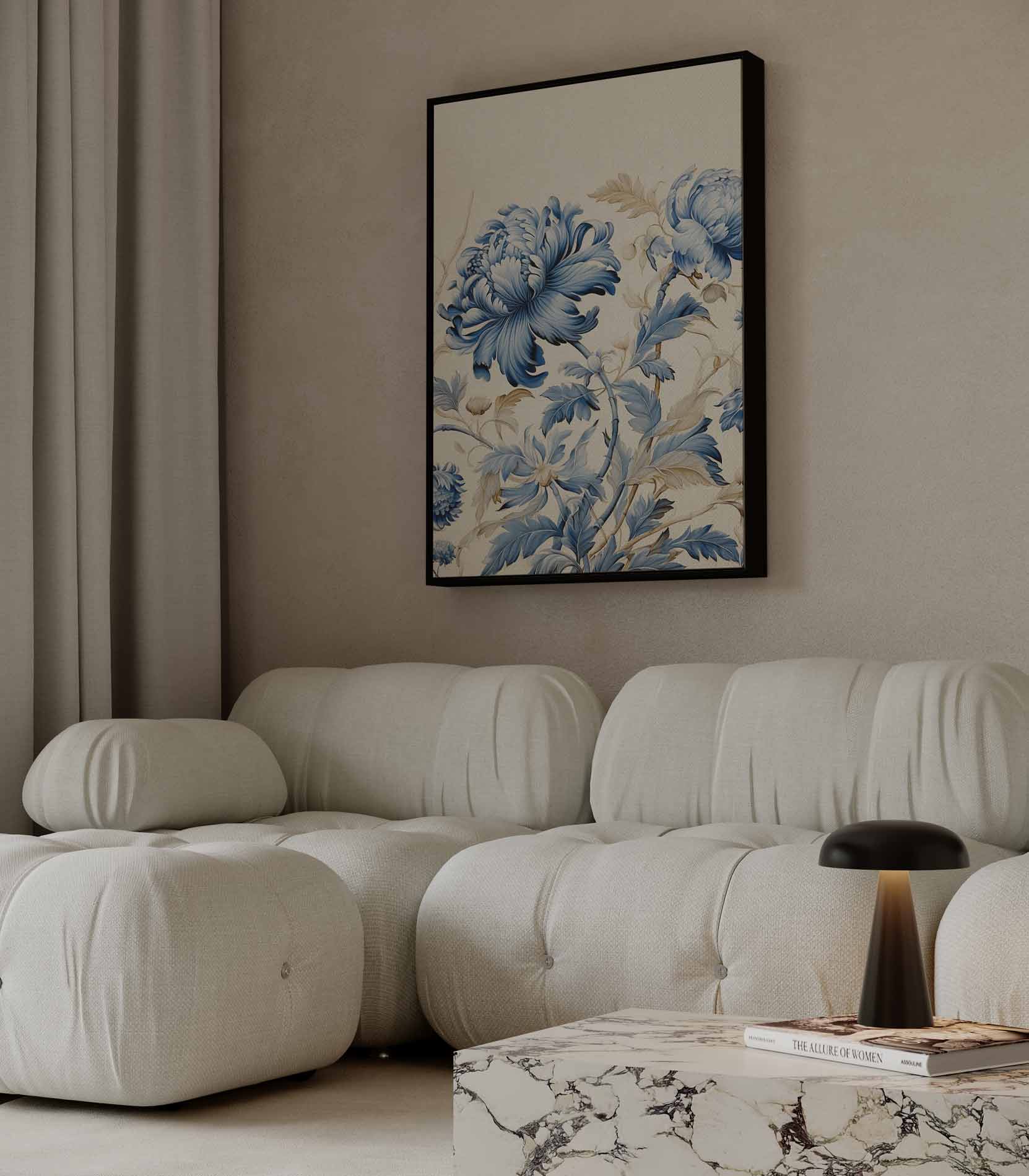 Blauwe Bloemendroom Kunstwerk-canvas-dibond-plexiglas-wanddecoratie-WallArtistic