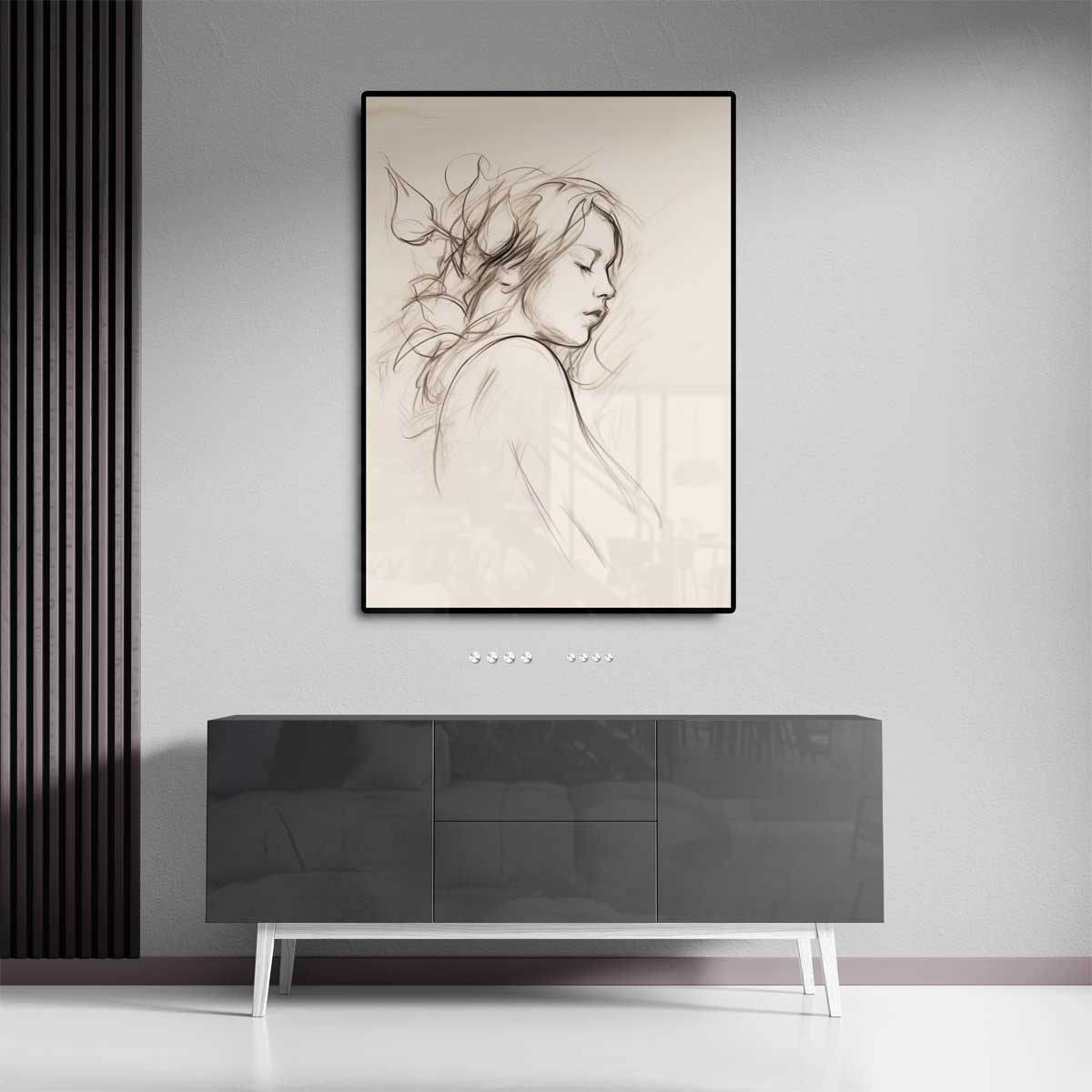 Dromerige Schets van Vrouwelijk Portret Kunstwerk-canvas-dibond-plexiglas-wanddecoratie-WallArtistic