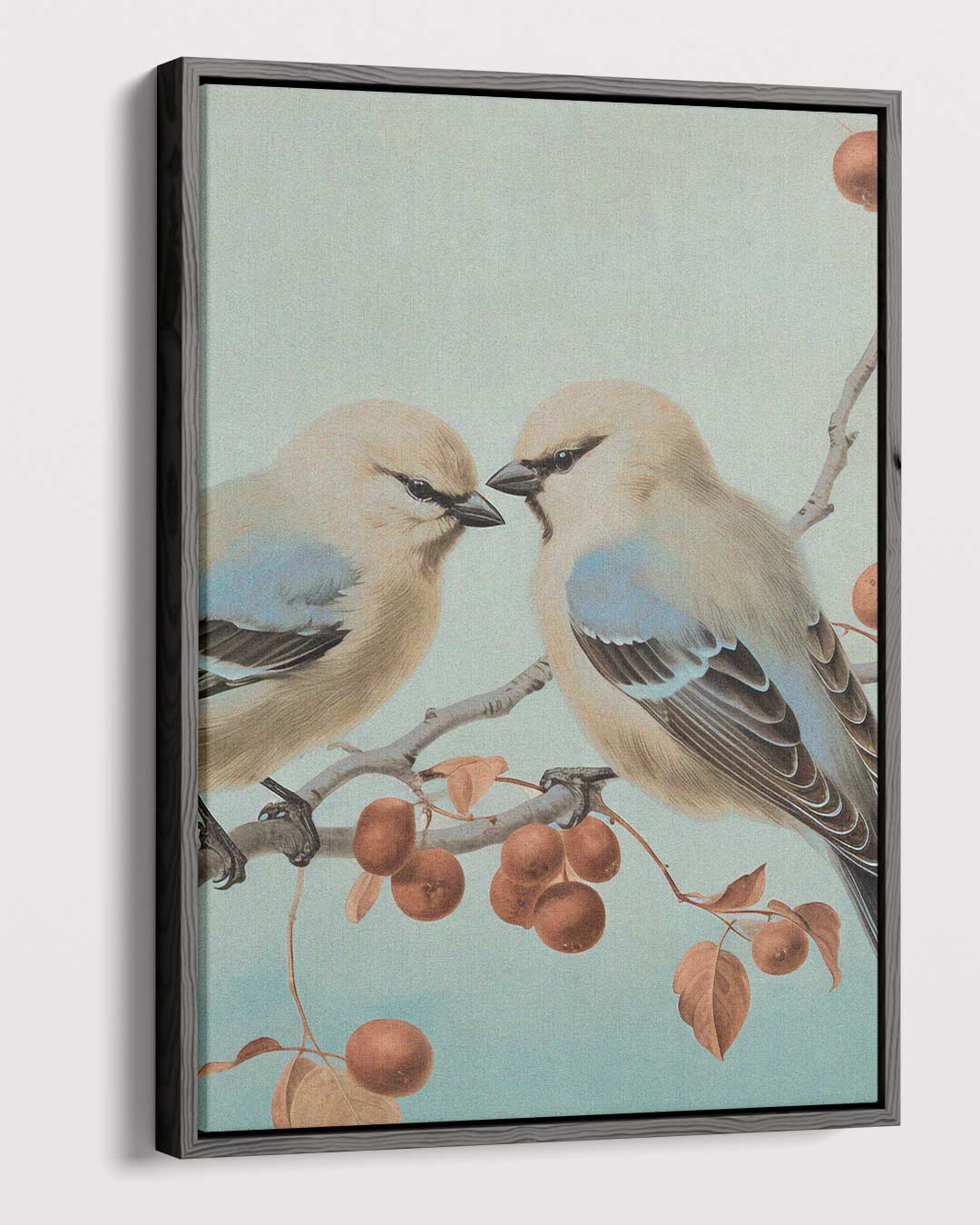 Twee Vogels op een Tak Kunstwerk-canvas-dibond-plexiglas-wanddecoratie-WallArtistic
