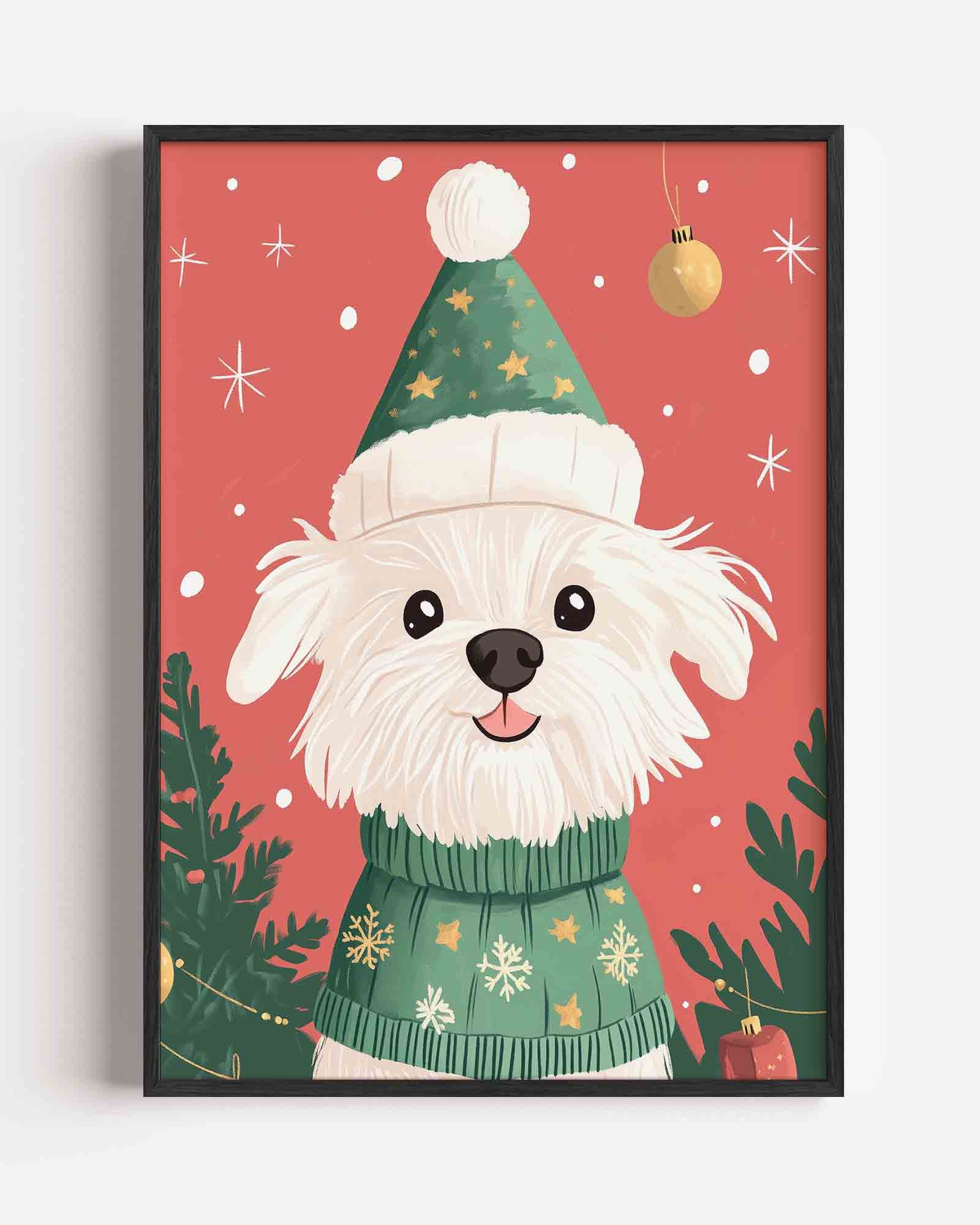 Hond met kersttrui Poster