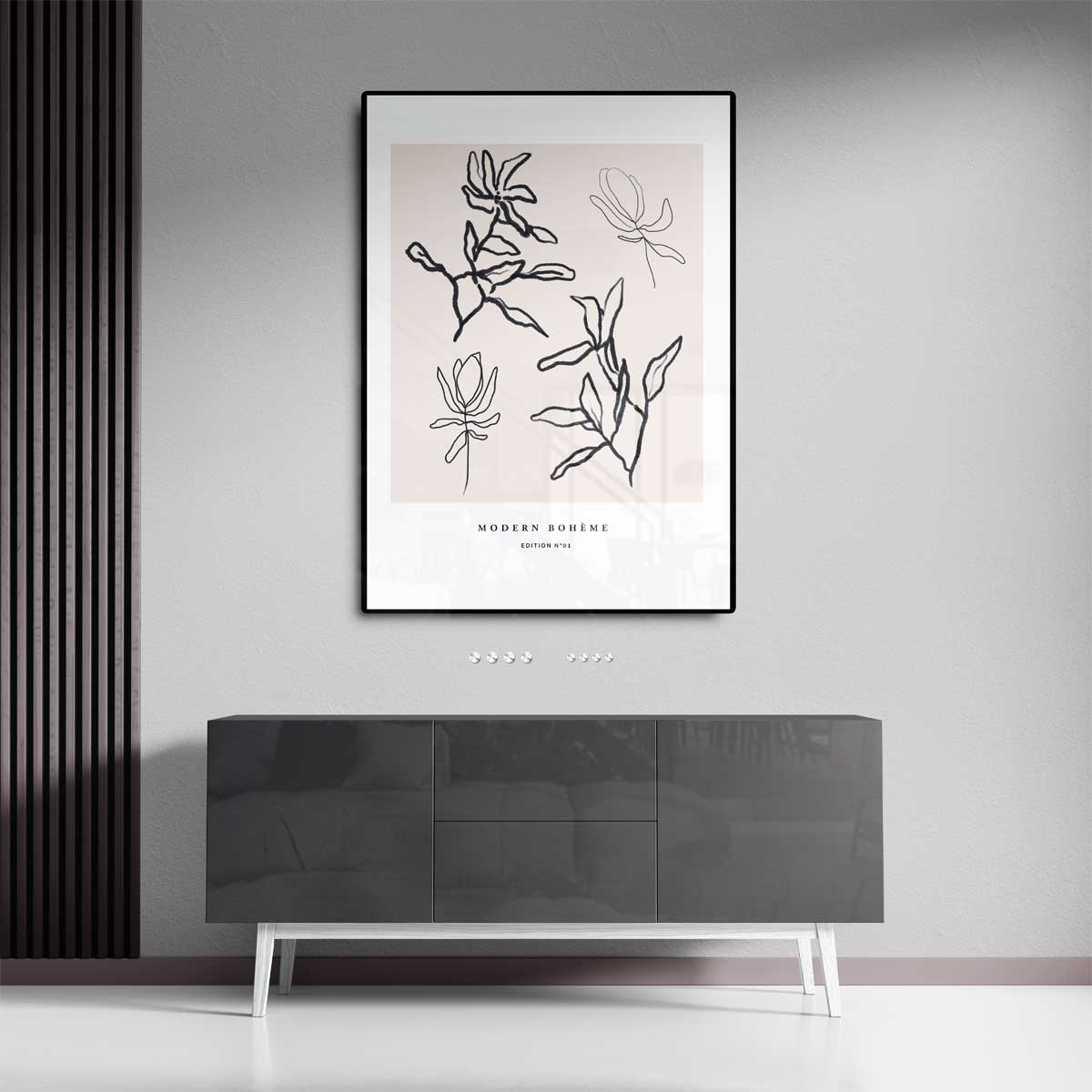 Moderne Boho Lijntekening Bloemen Kunstwerk-canvas-dibond-plexiglas-wanddecoratie-WallArtistic