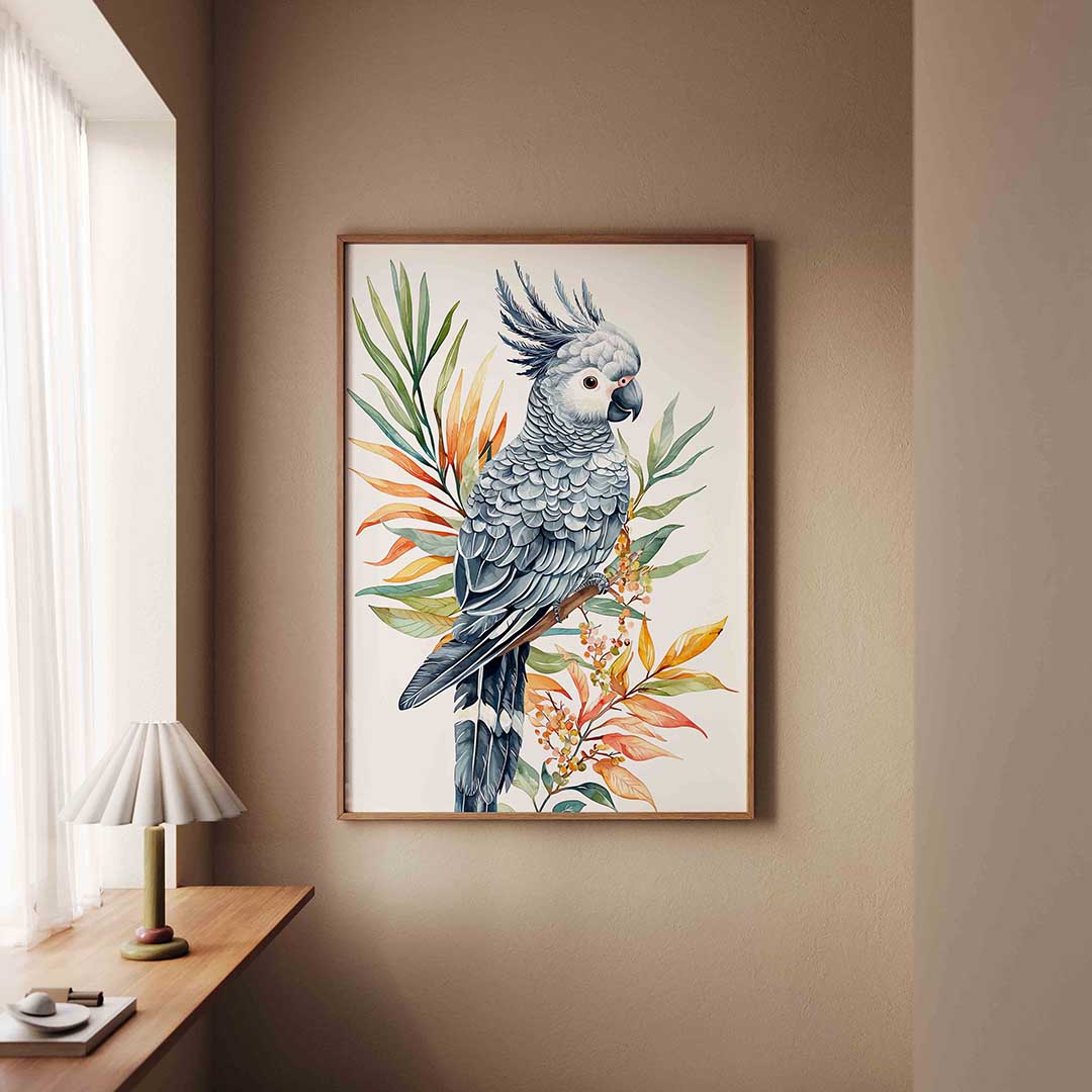 Papegaai en bladeren Poster
