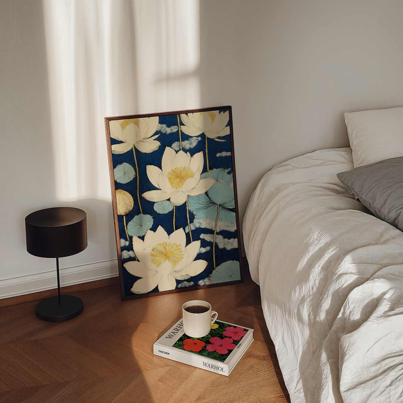 Charmante Lotus Bloemen op Blauw Poster