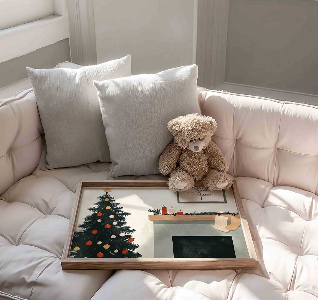 Kerstboom en haard Poster