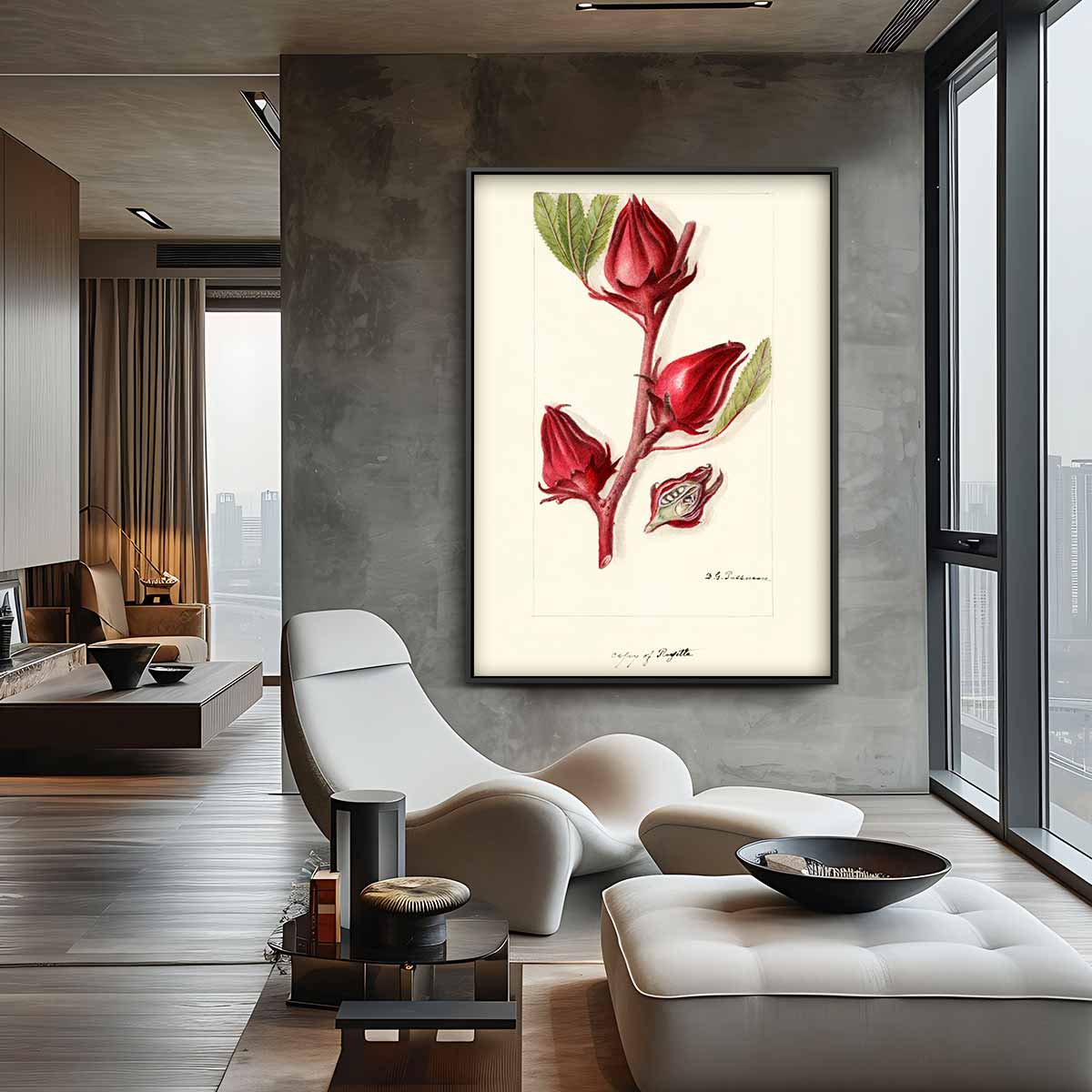 Botanische Rozelle Illustratie Kunstwerk-canvas-dibond-plexiglas-wanddecoratie-WallArtistic