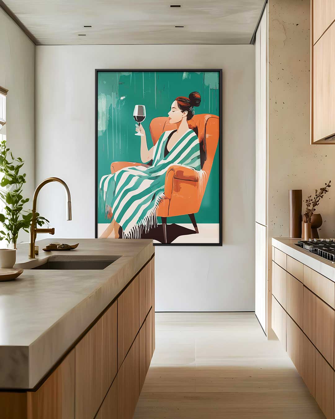 Ontspanning met Wijn Kunstwerk-canvas-dibond-plexiglas-wanddecoratie-WallArtistic