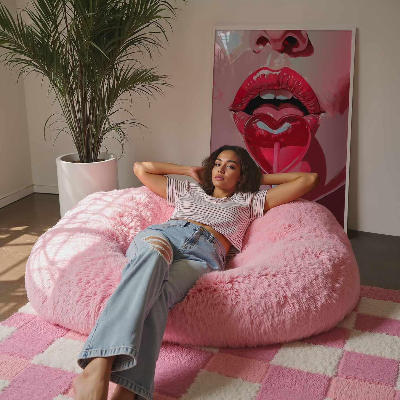 Lippen met Hartvormige Lolly Poster