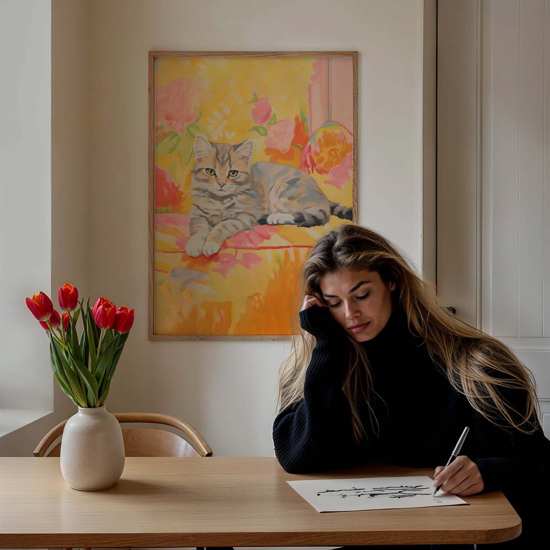 Schattige Kat met Bloemen Poster-WallArtistic