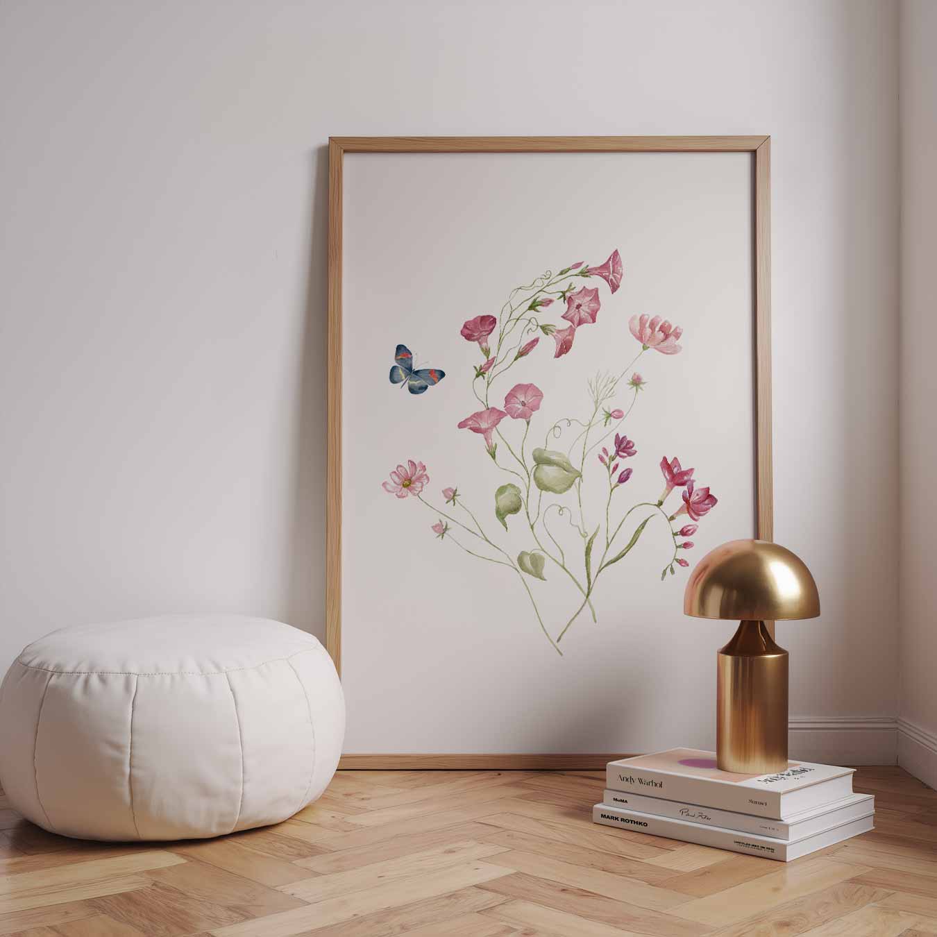 Bloemen en Vlinder Waterverf Poster