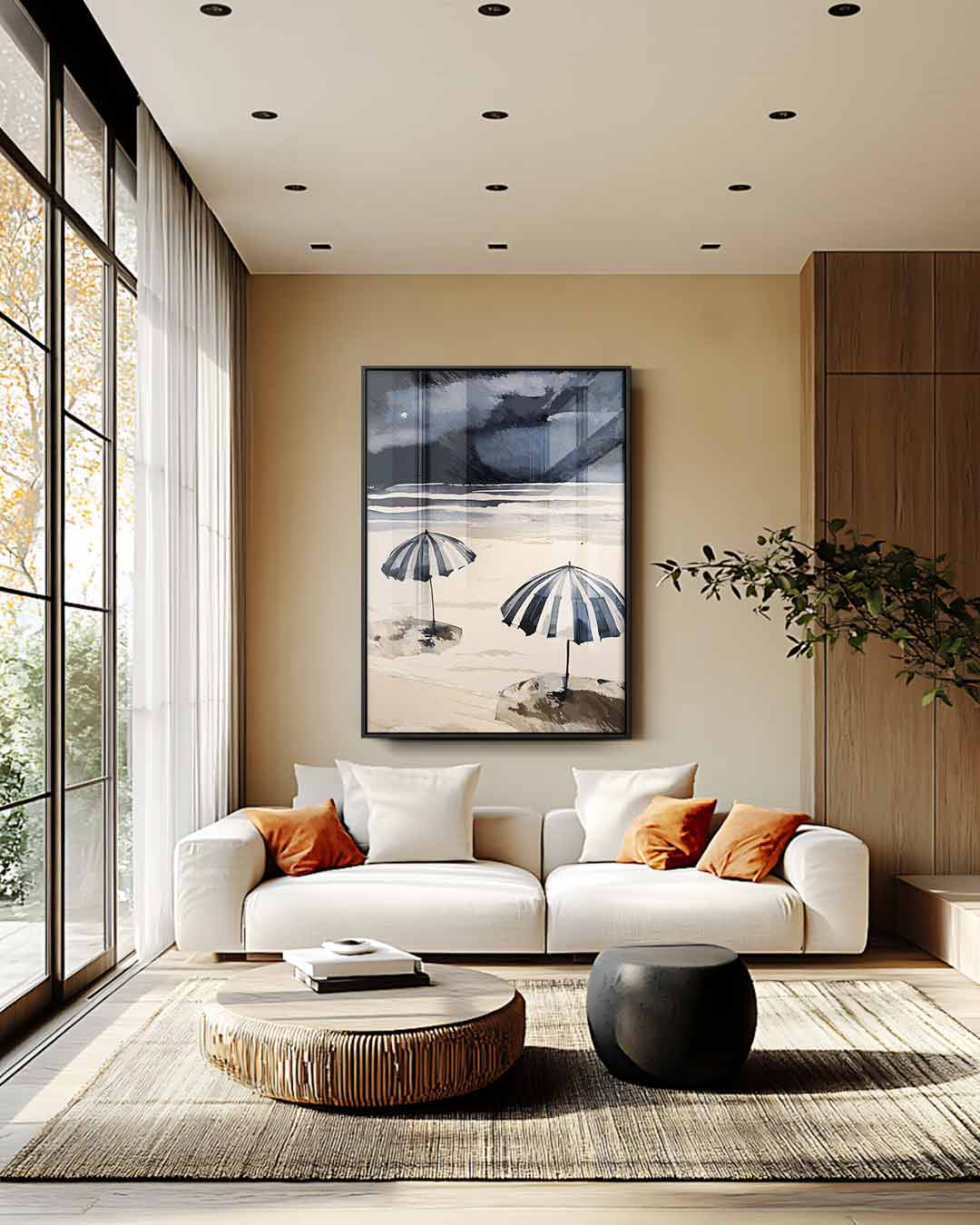 Strandparaplu's in Windstorm Kunstwerk-canvas-dibond-plexiglas-wanddecoratie-WallArtistic
