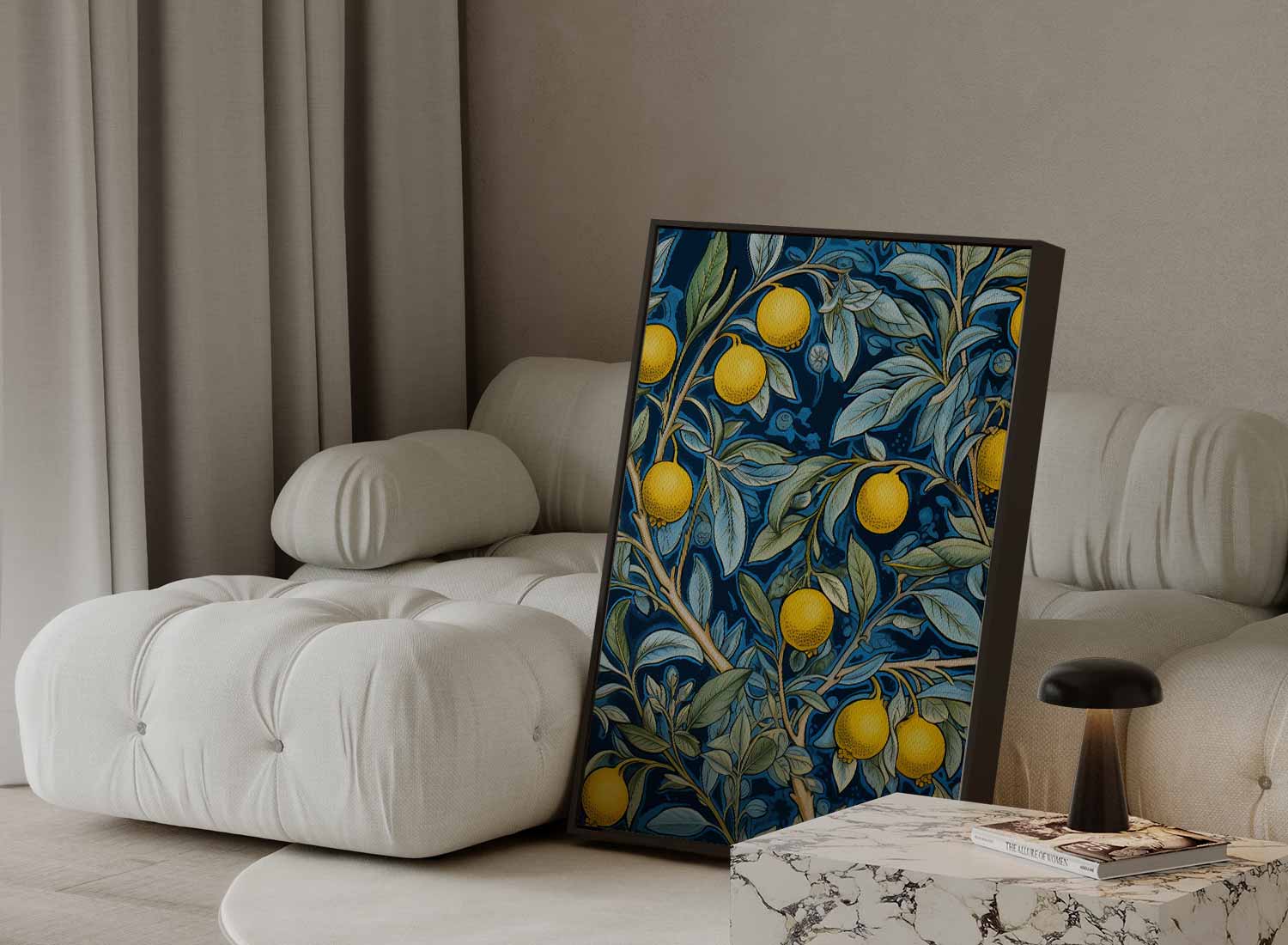 Zonnige Citroenen op Blauw Kunstwerk-canvas-dibond-plexiglas-wanddecoratie-WallArtistic