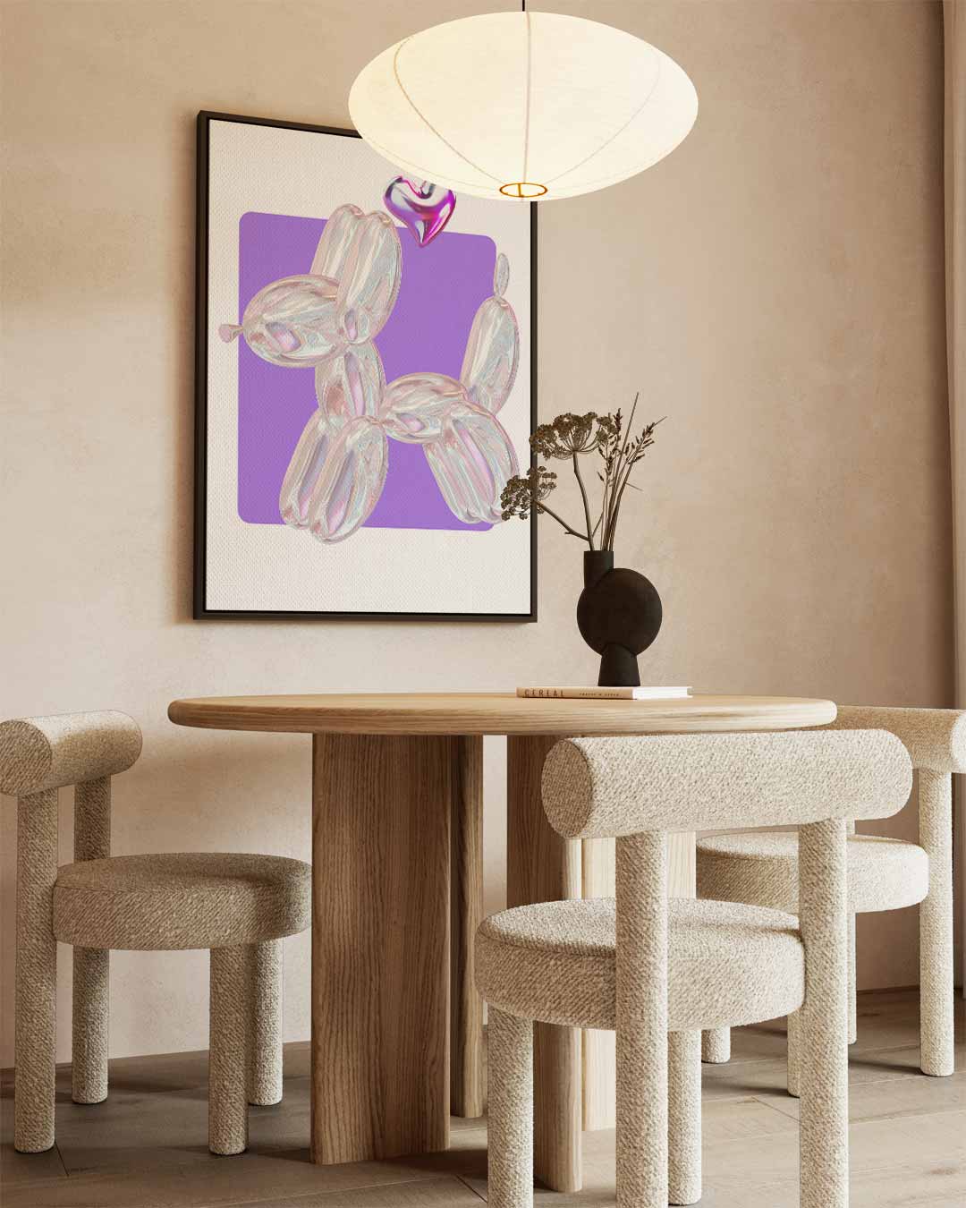 Speelse Ballonhond met Hartje Kunstwerk-canvas-dibond-plexiglas-wanddecoratie-WallArtistic