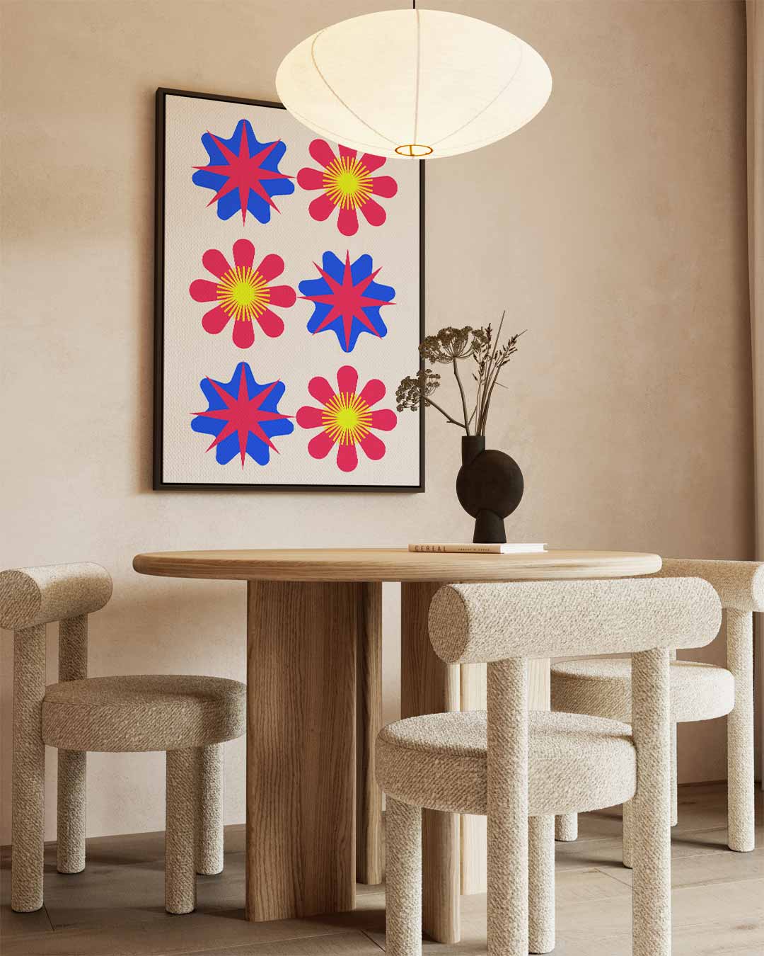 Vrolijke Bloemen- en Sterrenmix Kunstwerk-canvas-dibond-plexiglas-wanddecoratie-WallArtistic