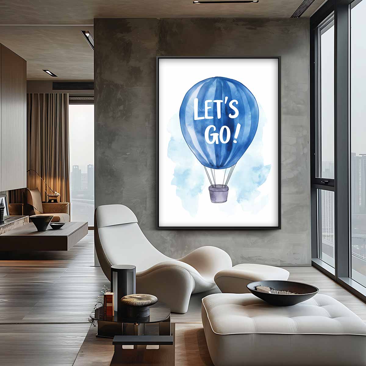 Inspirerende Blauwe Luchtballon Kunstwerk-canvas-dibond-plexiglas-wanddecoratie-WallArtistic