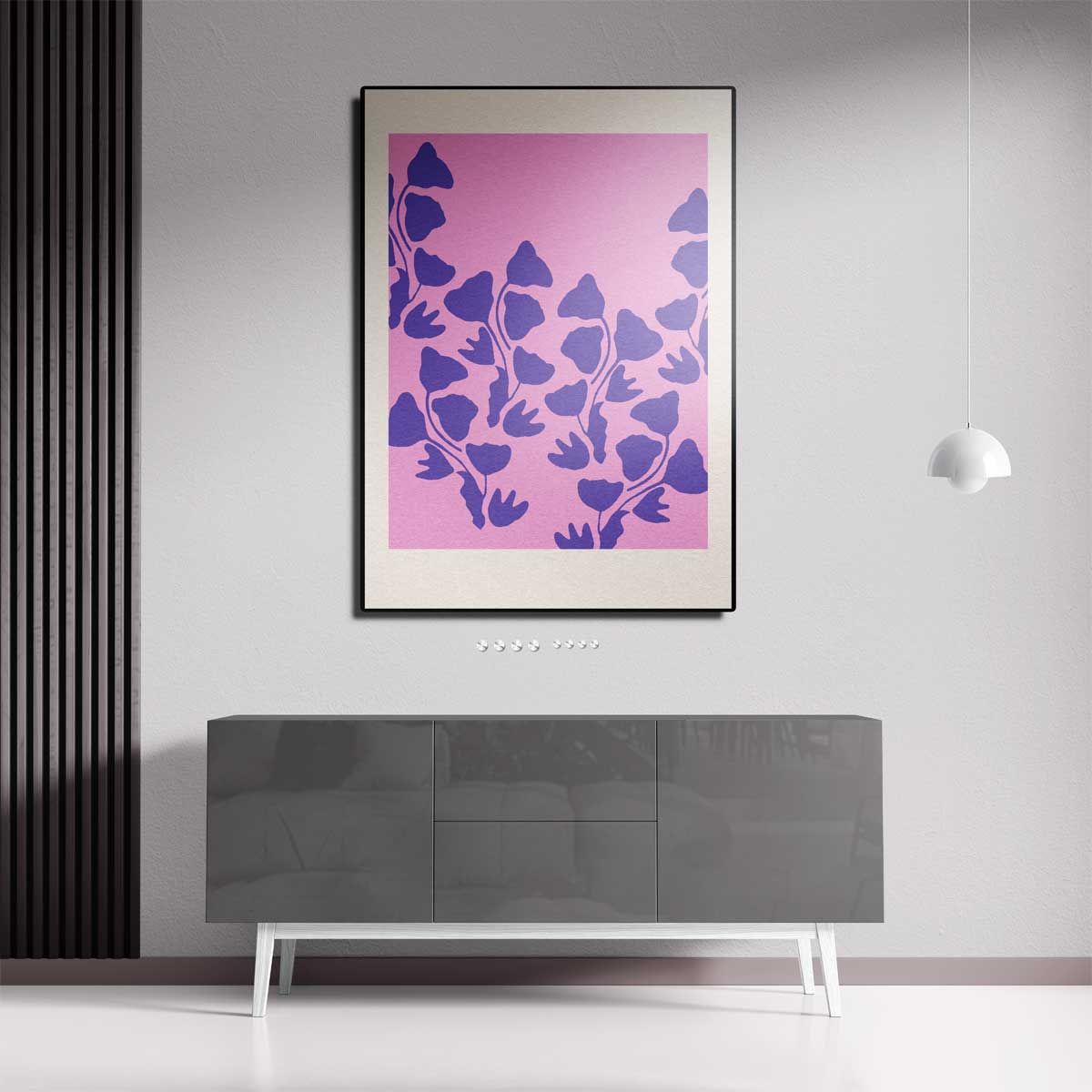 Vrolijke Paarse Bloemen op Roze Kunstwerk-canvas-dibond-plexiglas-wanddecoratie-WallArtistic