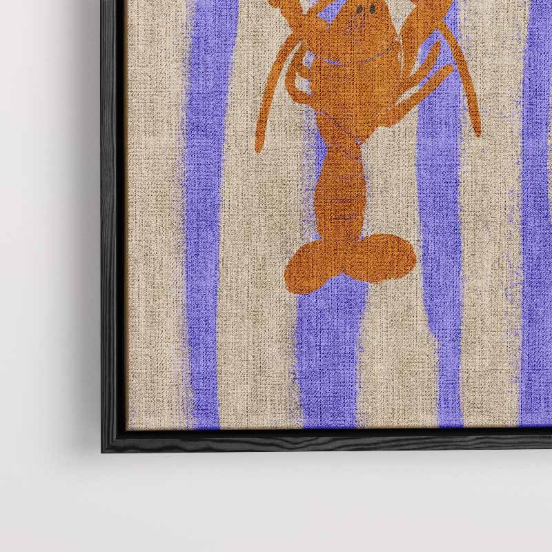 Dansende Kreeft op Streepjesachtergrond Kunstwerk-canvas-dibond-plexiglas-wanddecoratie-WallArtistic