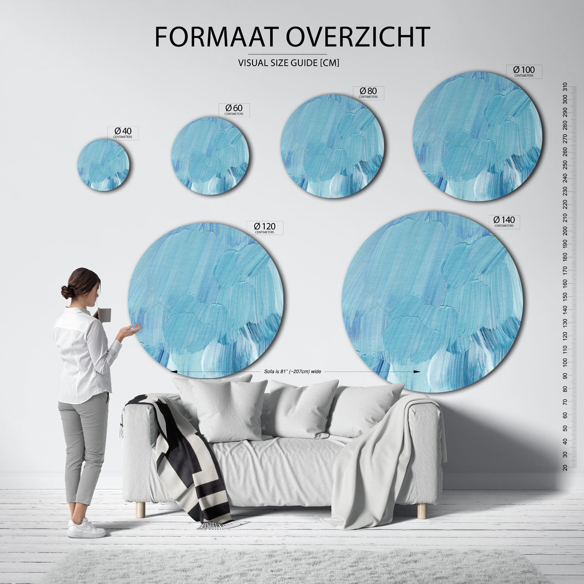 Blauwe penseelstreken Muurcirkel