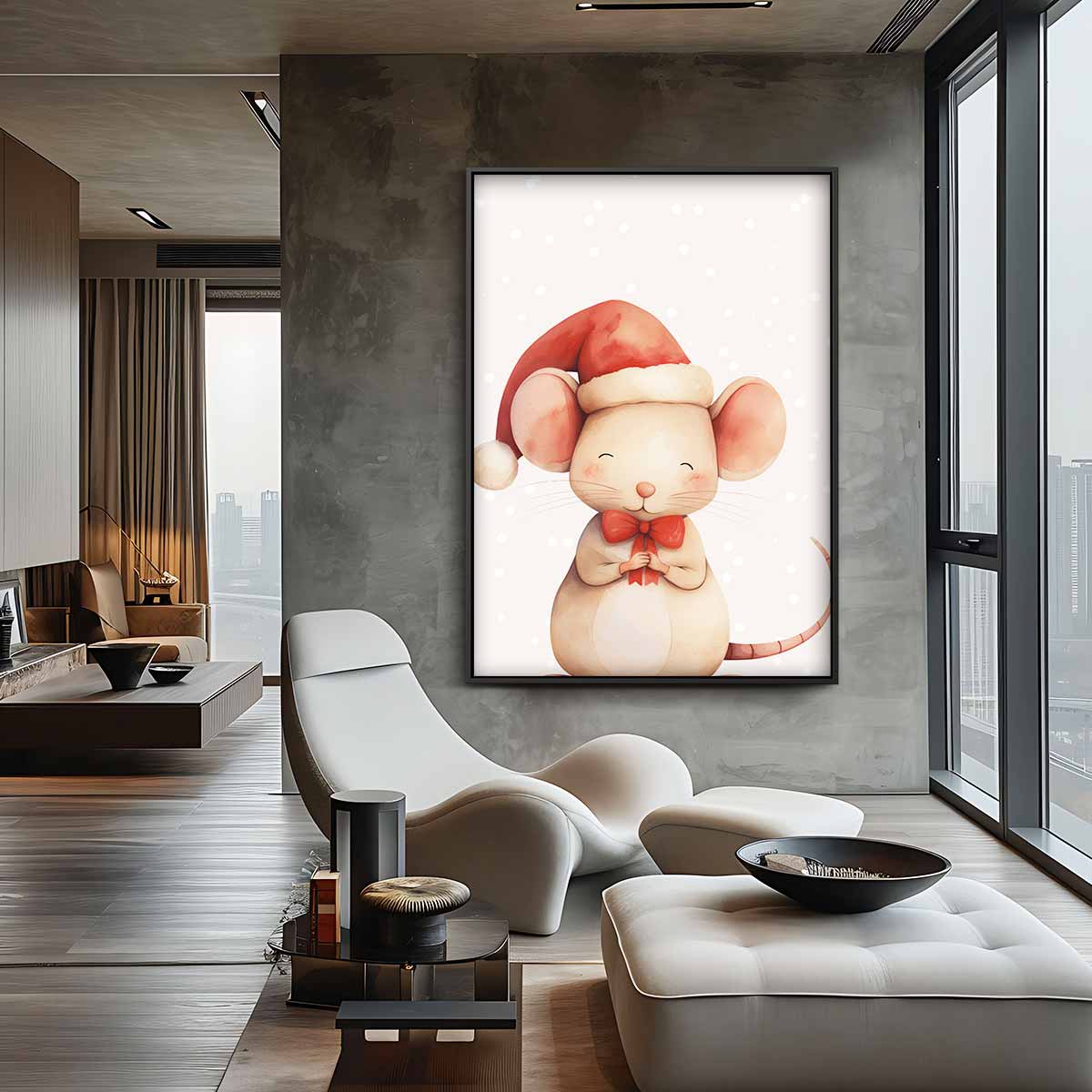 Kerstmis Muisje Illustratie Kunstwerk-canvas-dibond-plexiglas-wanddecoratie-WallArtistic