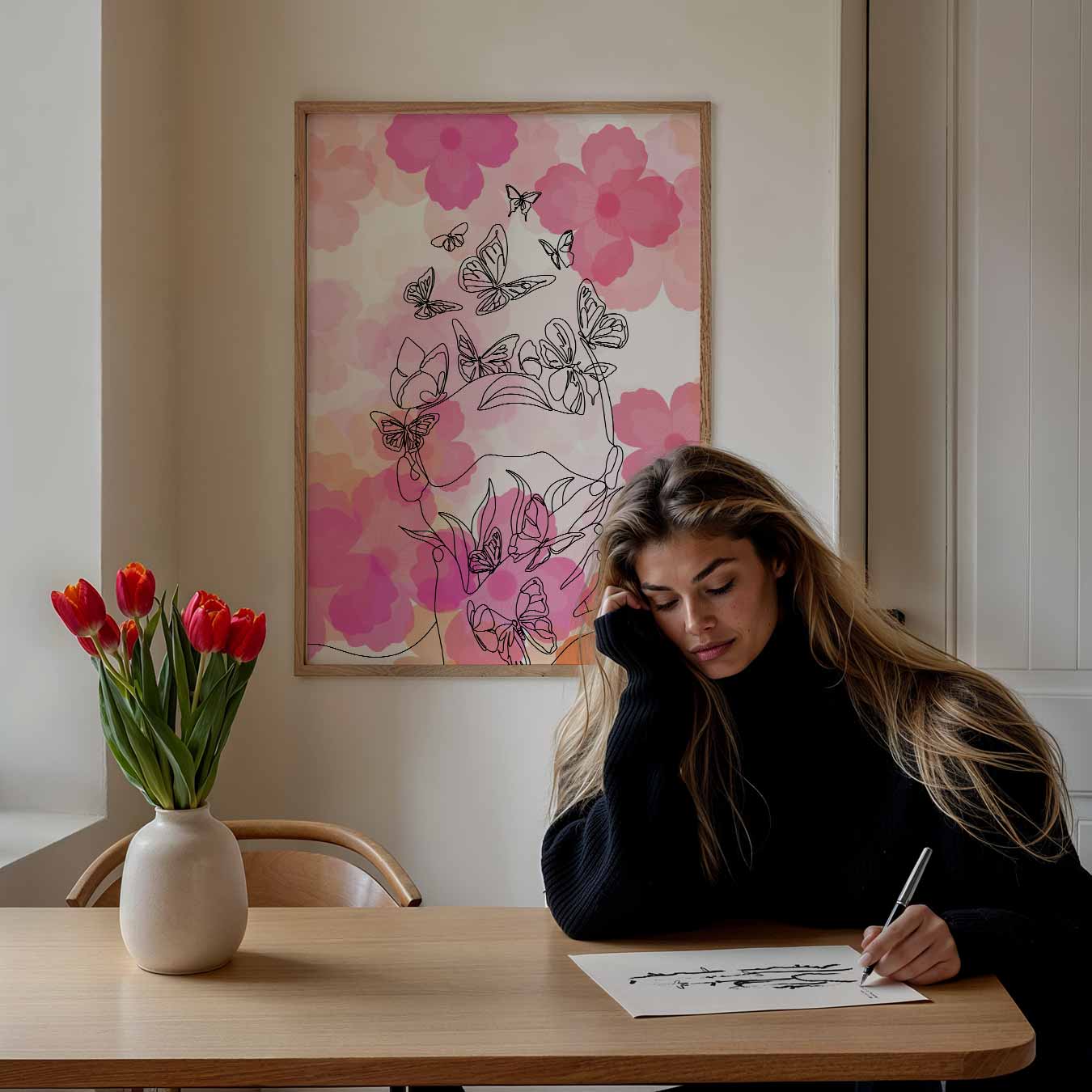 Dromerige Bloemen & Vlinders Poster