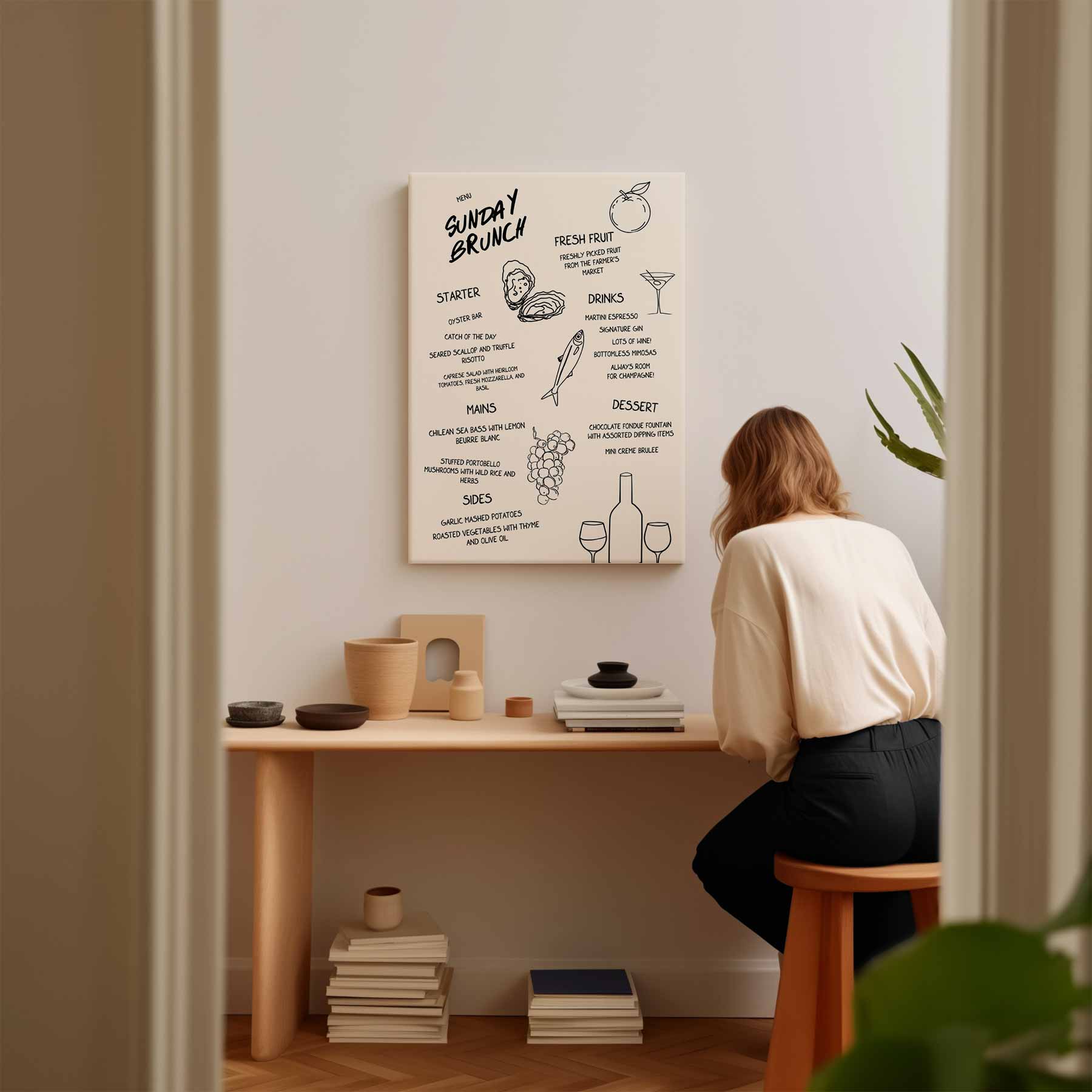 Zonnige Zondag Brunch Illustratie Kunstwerk-canvas-dibond-plexiglas-wanddecoratie-WallArtistic