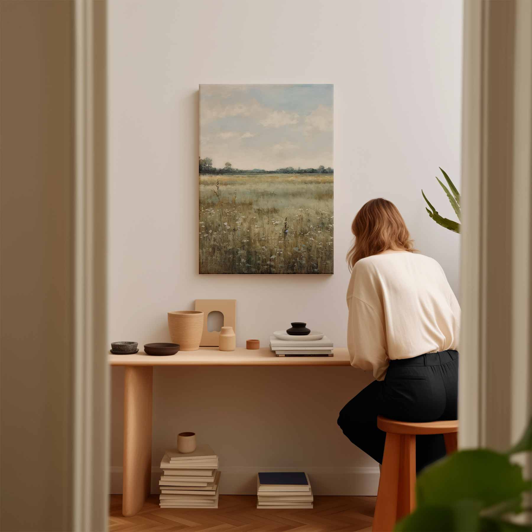 Zomerweide in de ochtend Kunstwerk-canvas-dibond-plexiglas-wanddecoratie-WallArtistic