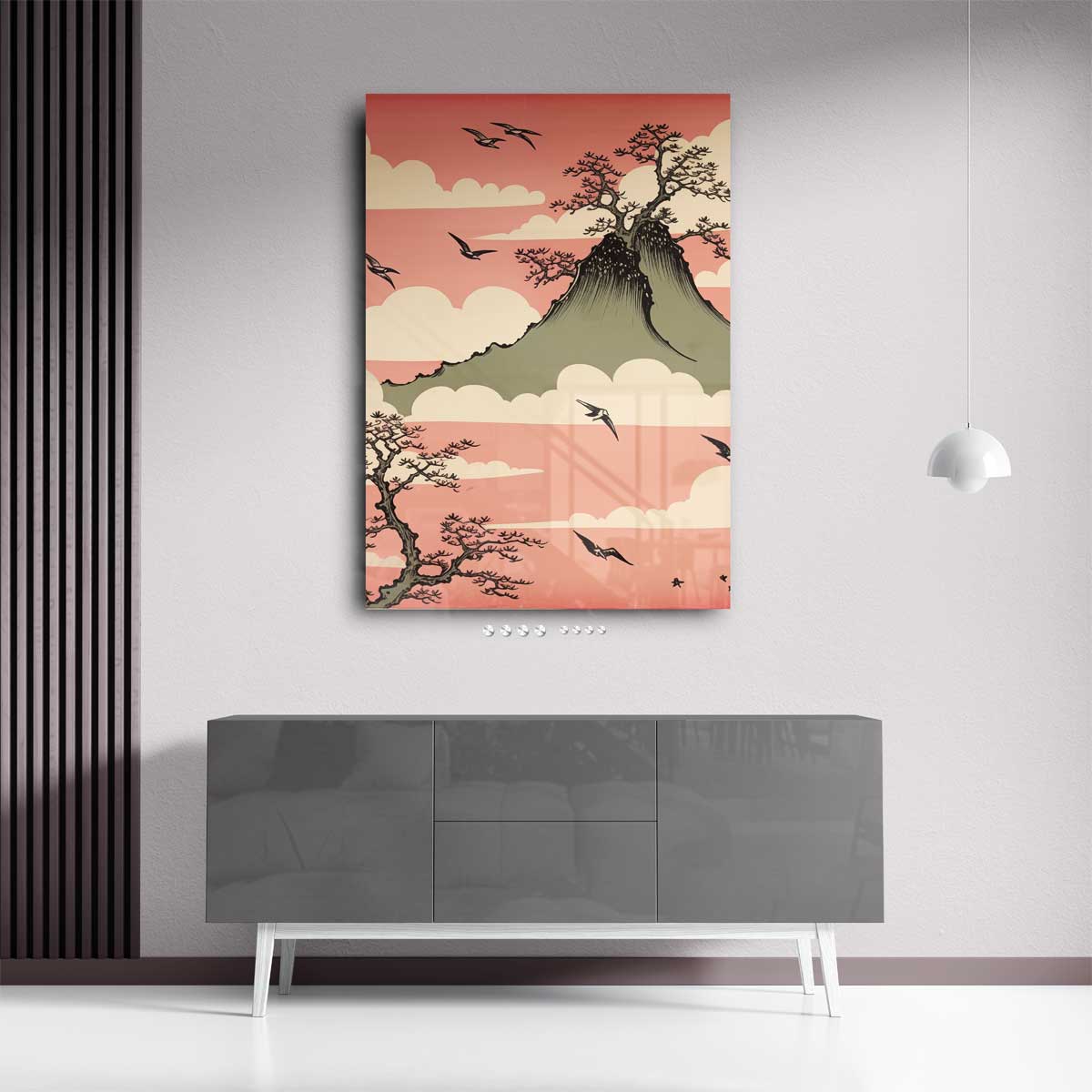 Dromerige Bergen en Vogels Kunstwerk-canvas-dibond-plexiglas-wanddecoratie-WallArtistic