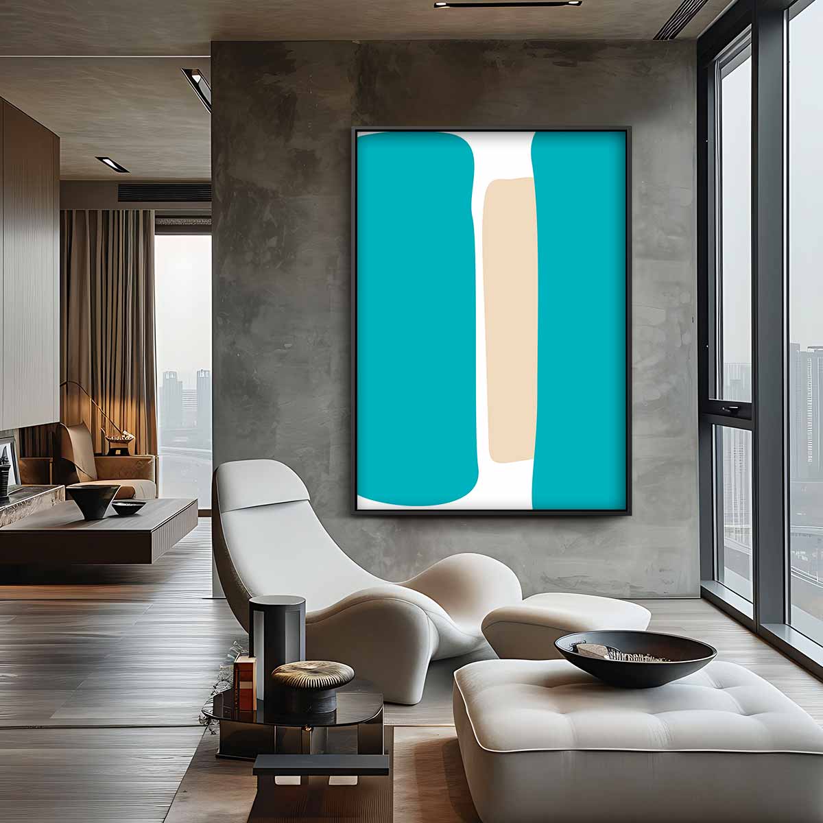 Abstracte Harmonie in Turkoois Kunstwerk-canvas-dibond-plexiglas-wanddecoratie-WallArtistic