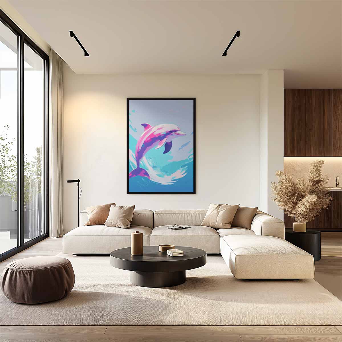 Dromerige Dolfijn Kunstwerk-canvas-dibond-plexiglas-wanddecoratie-WallArtistic