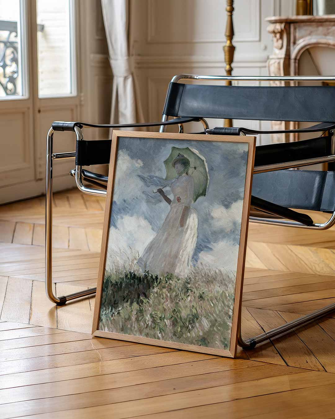 Vrouw met Parasol in de Wind Poster
