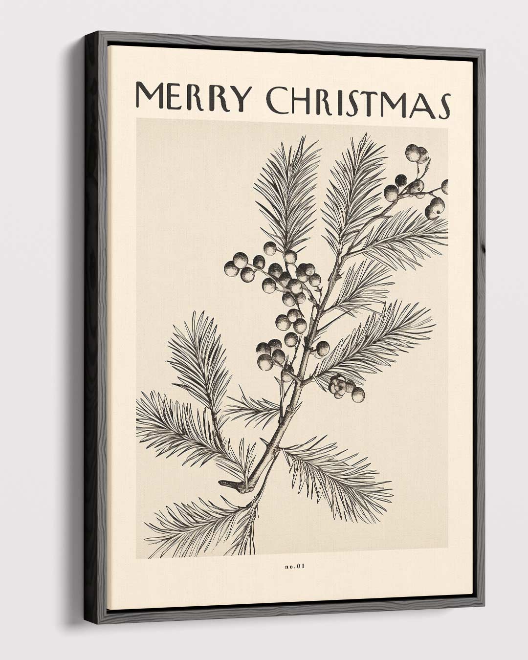 Vintage Kerstkaart met Dennen en Bessen Kunstwerk-canvas-dibond-plexiglas-wanddecoratie-WallArtistic