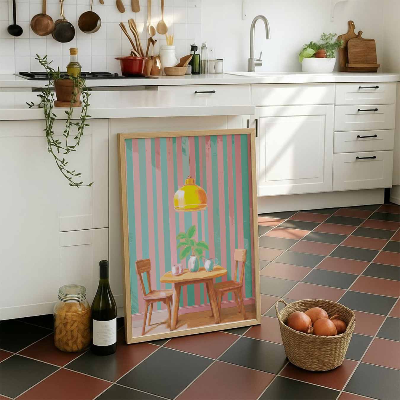 Gezellige Retro Keukenhoek Poster-WallArtistic