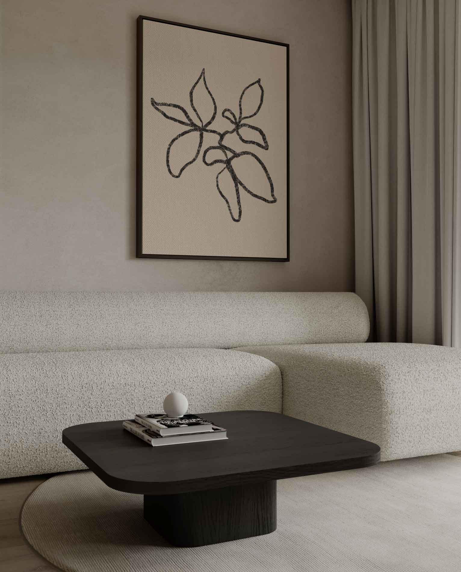 Minimalistische Bladeren Schets Kunstwerk-canvas-dibond-plexiglas-wanddecoratie-WallArtistic