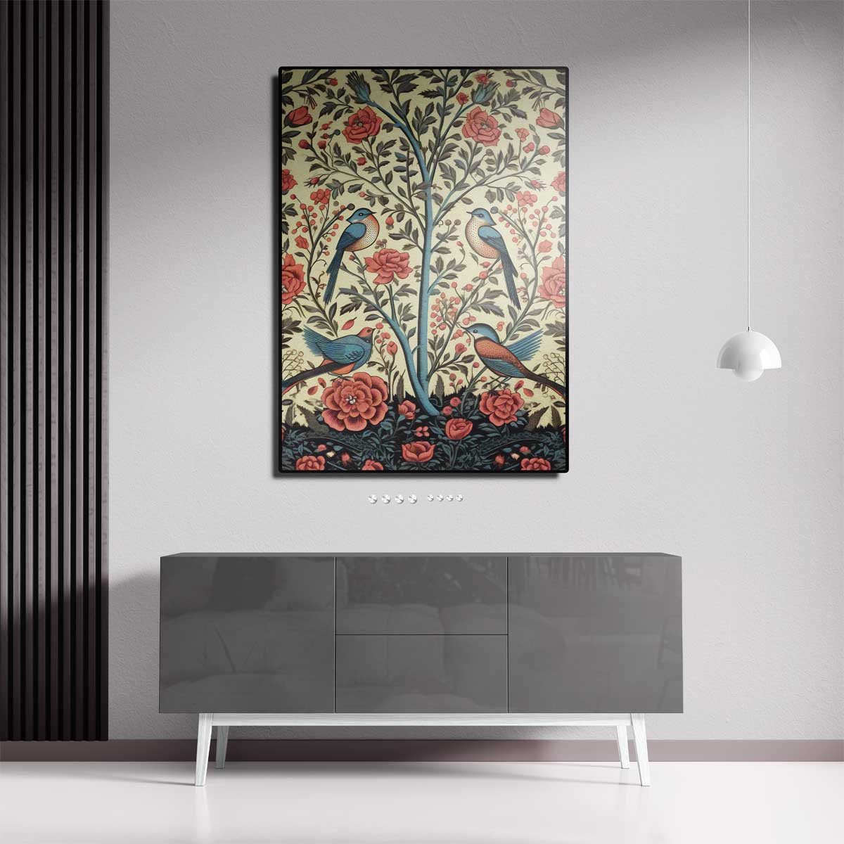 Bloemen en Vogels Paradijs Kunstwerk-canvas-dibond-plexiglas-wanddecoratie-WallArtistic