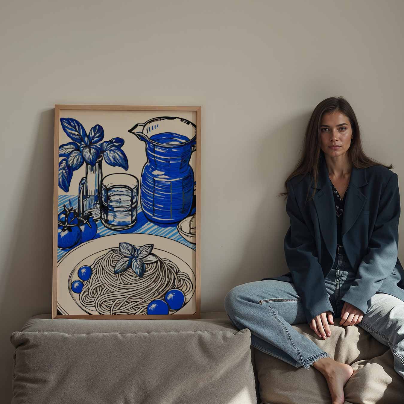 Stijlvolle Keukenposter met Blauwe Accenten Poster