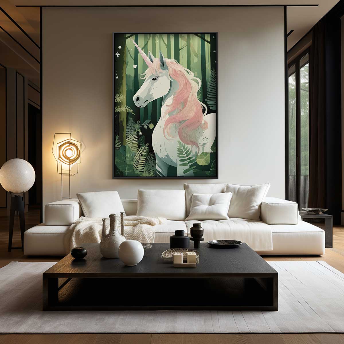 Magische Eenhoorn in het Bos Kunstwerk-canvas-dibond-plexiglas-wanddecoratie-WallArtistic