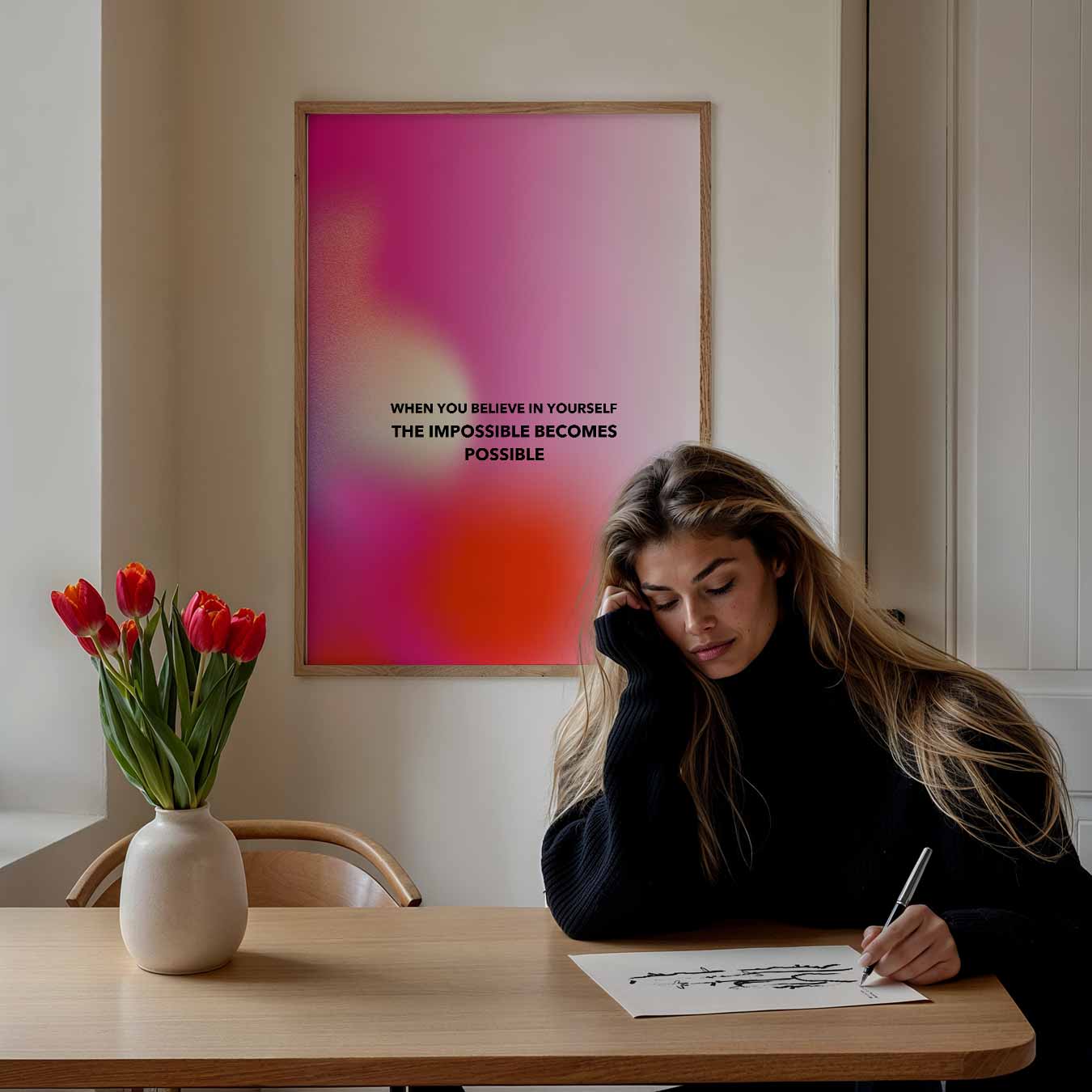 Inspirerende Motivatieposter Roze Poster-WallArtistic